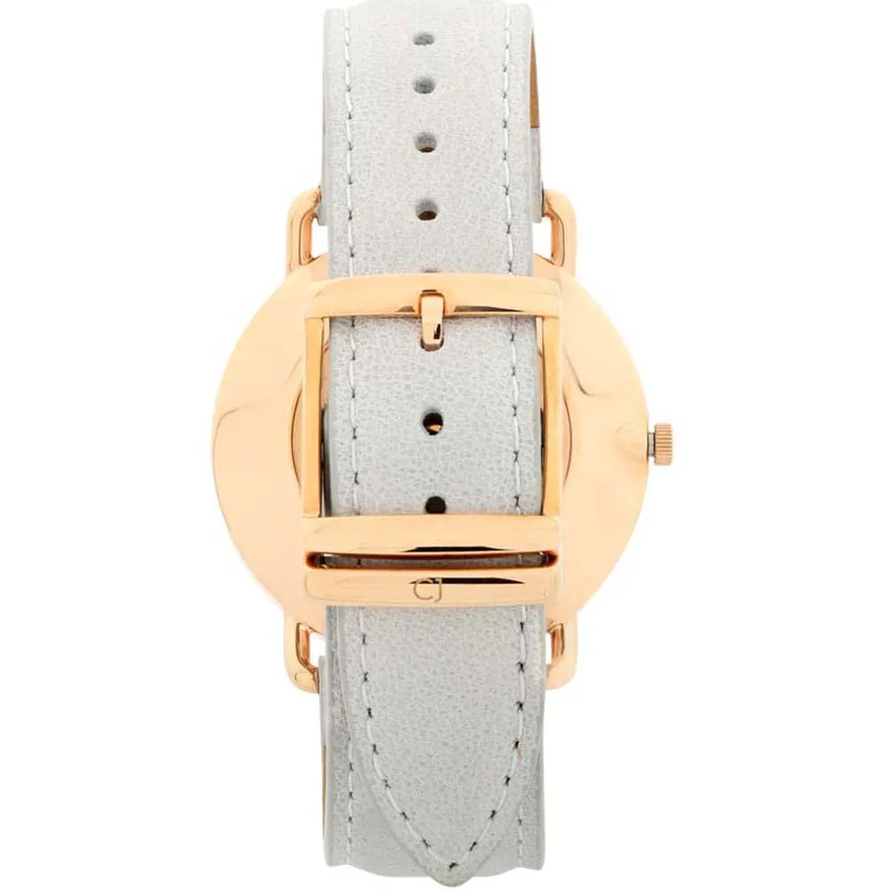 Colton James Classic White Dial Rose Gold And Grey Leather Ladies Watch