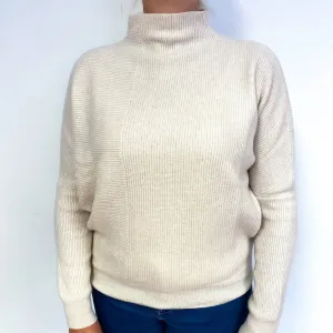 Cream Chunky Batwing Cashmere Turtle Neck Jumper Large