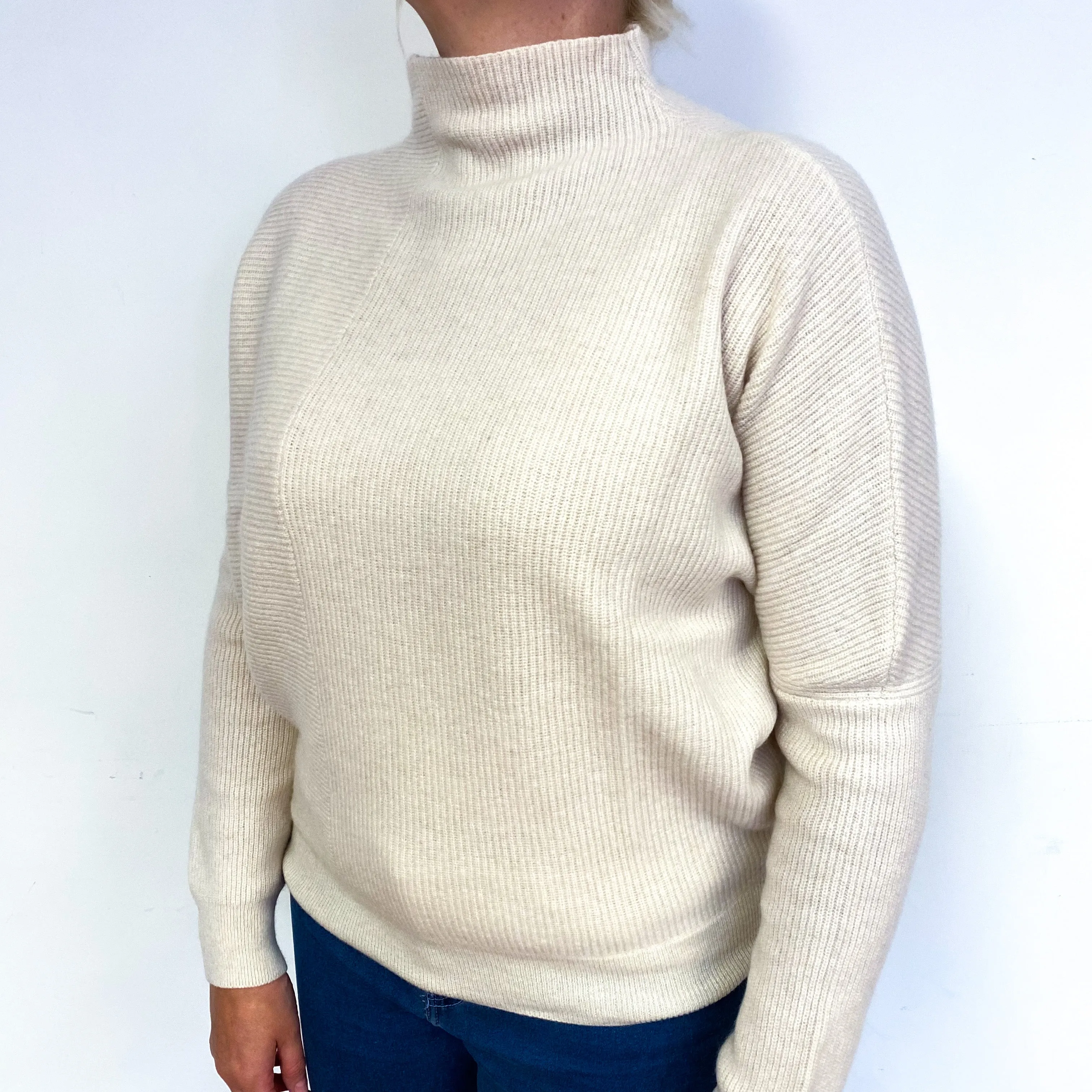 Cream Chunky Batwing Cashmere Turtle Neck Jumper Large