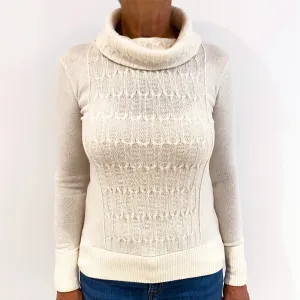 Cream Patterned Knit Cashmere Cowl Neck Jumper Medium