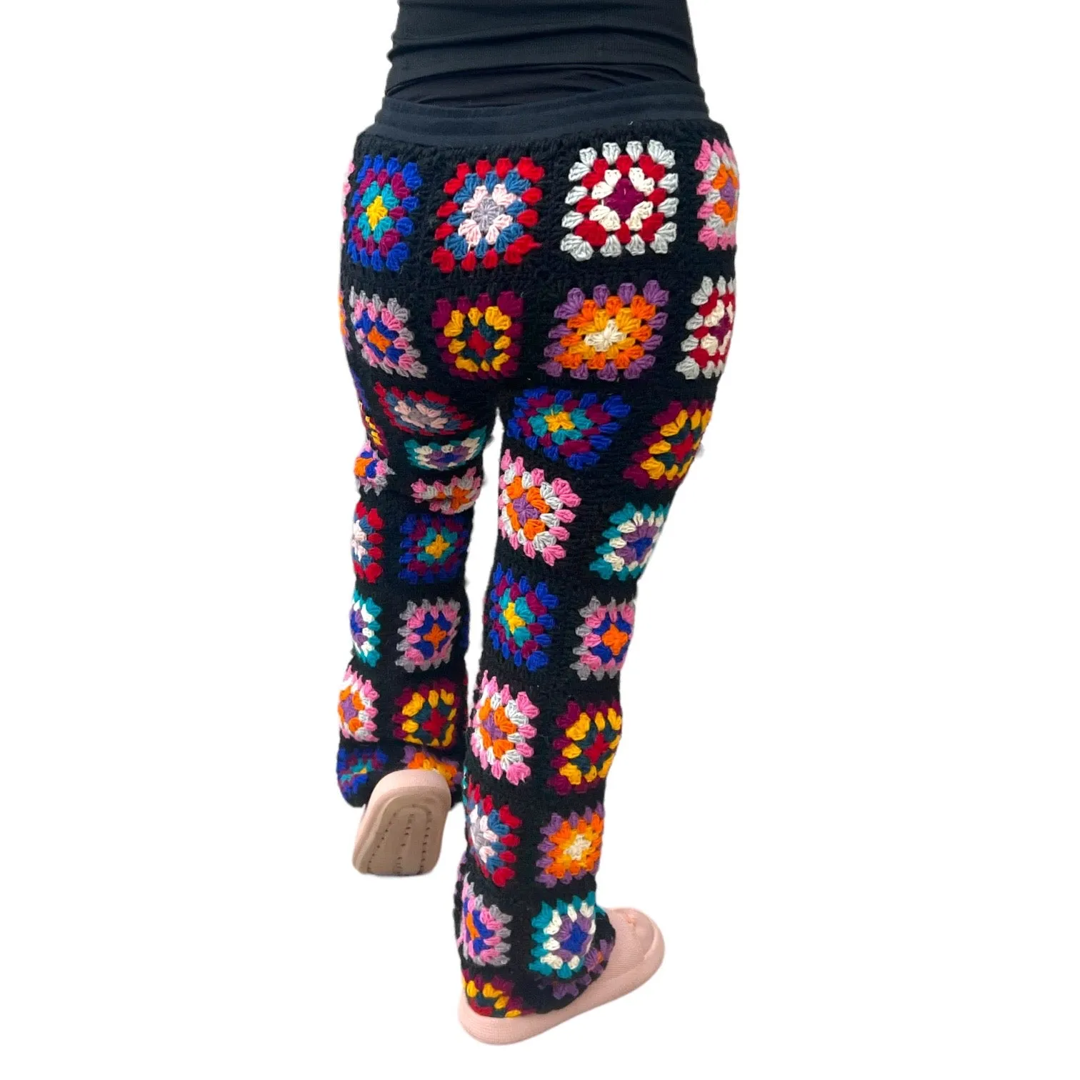 Crochet Granny Square Cardigan Trouser Set - Black