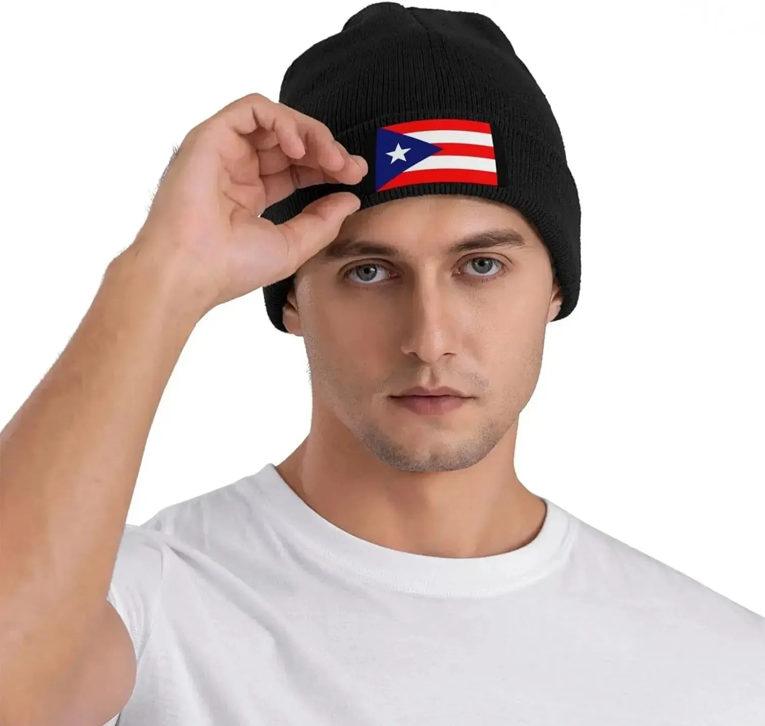 Cute Puerto Rico Flag Knit Beanie Hats for Women Men Soft Stretch Ski Skull Cap Slouchy Puerto Rican Winter Hat