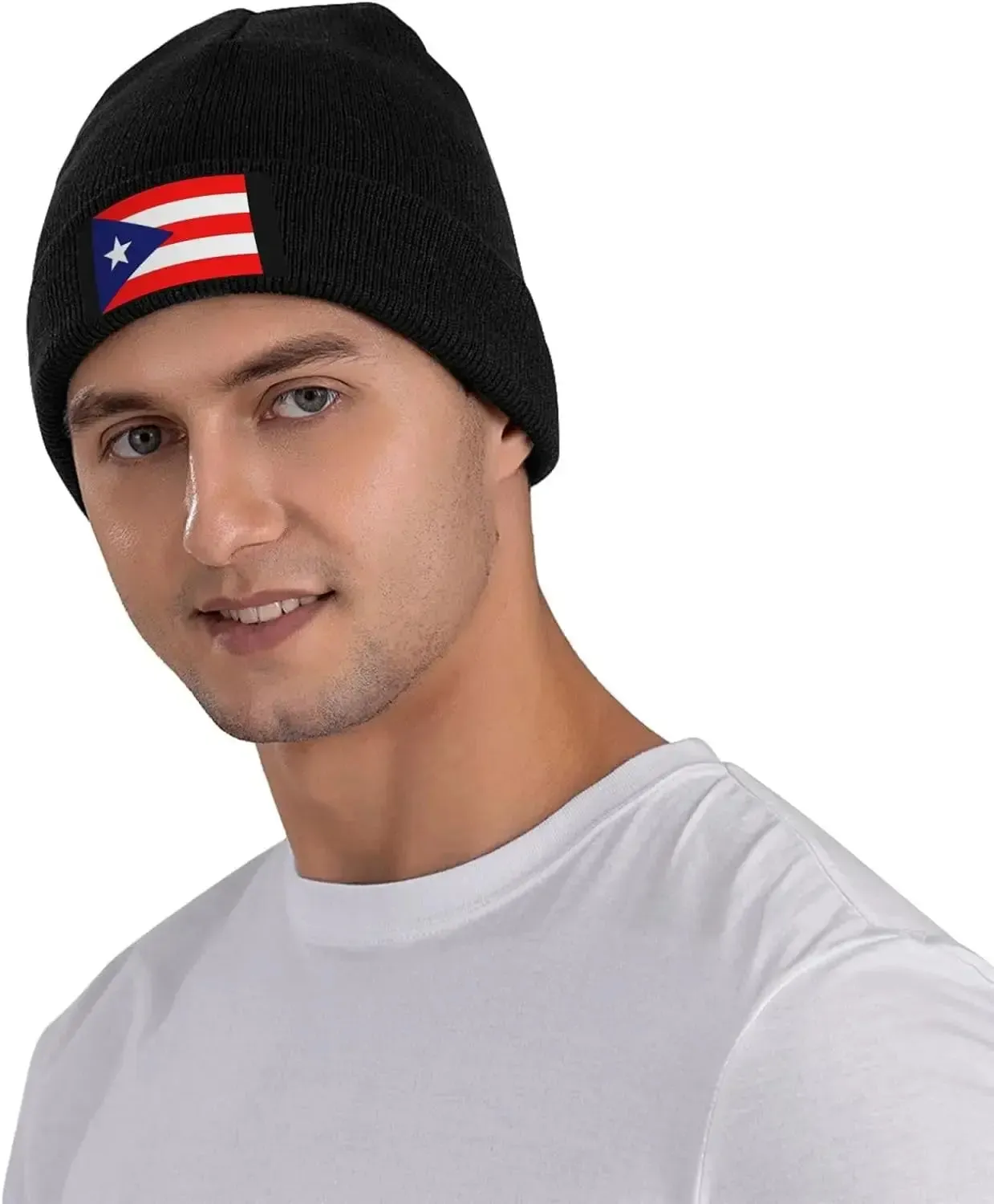 Cute Puerto Rico Flag Knit Beanie Hats for Women Men Soft Stretch Ski Skull Cap Slouchy Puerto Rican Winter Hat