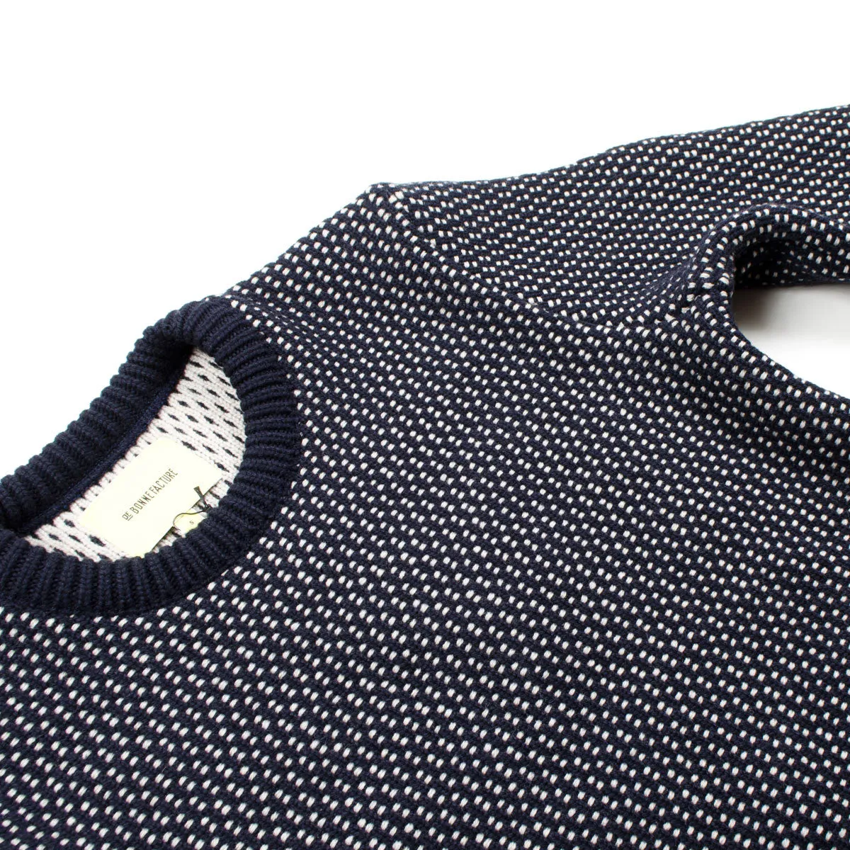 De Bonne Facture - Round-Collar Knit - Navy & Oatmeal