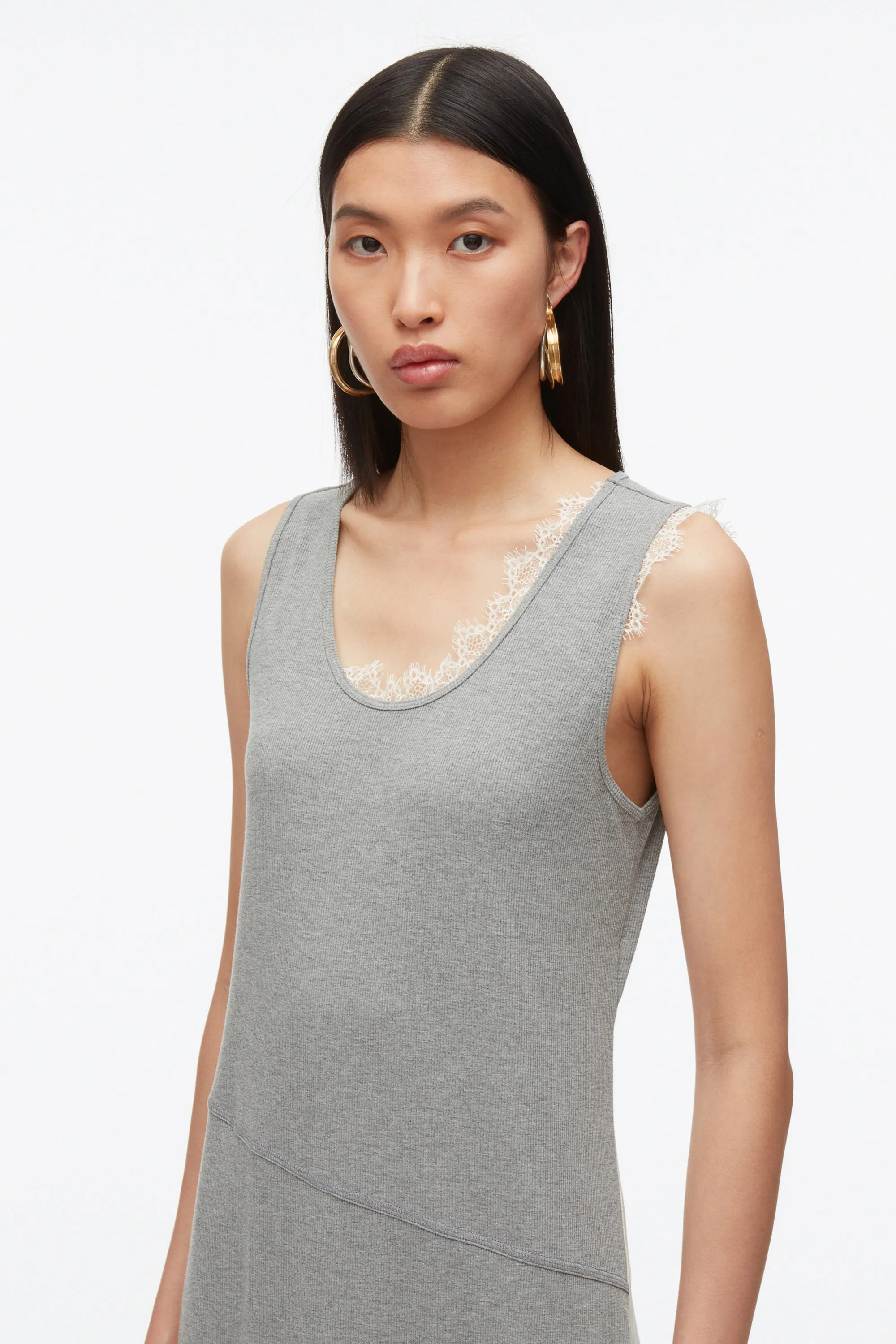 Deconstructed Tank Dress with Lace Trim