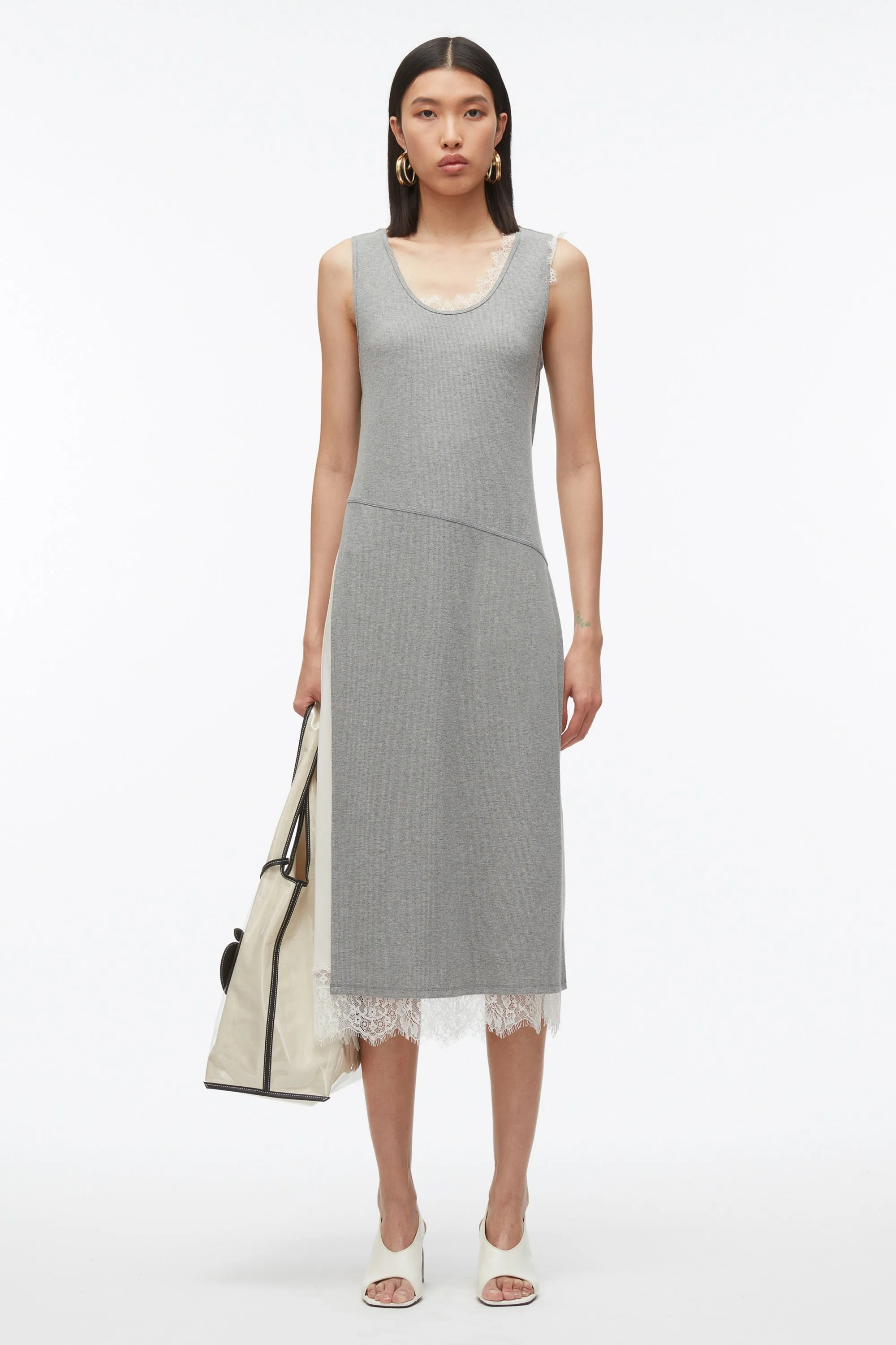 Deconstructed Tank Dress with Lace Trim