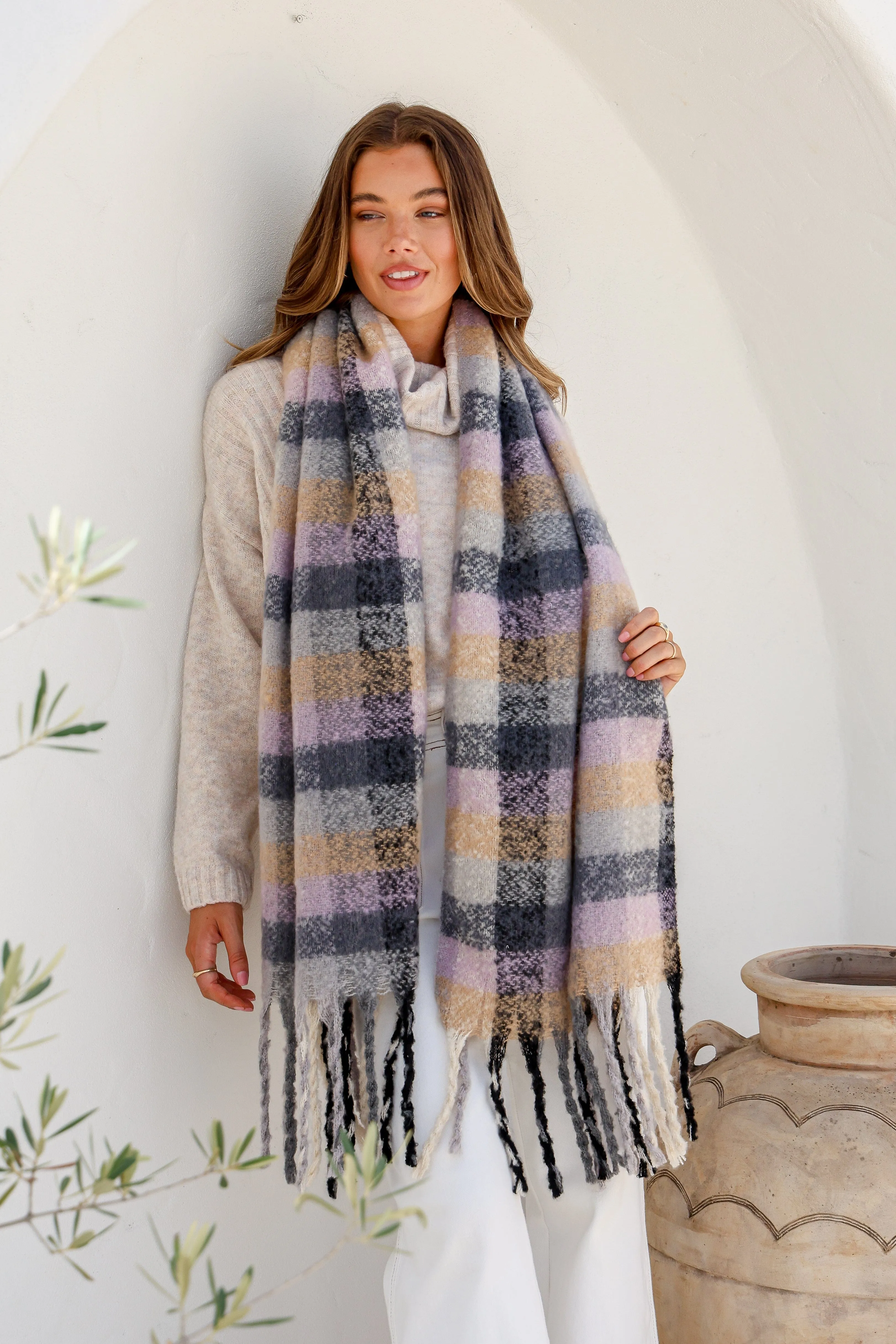 Delilah Chunky Soft Check Scarf - Purple