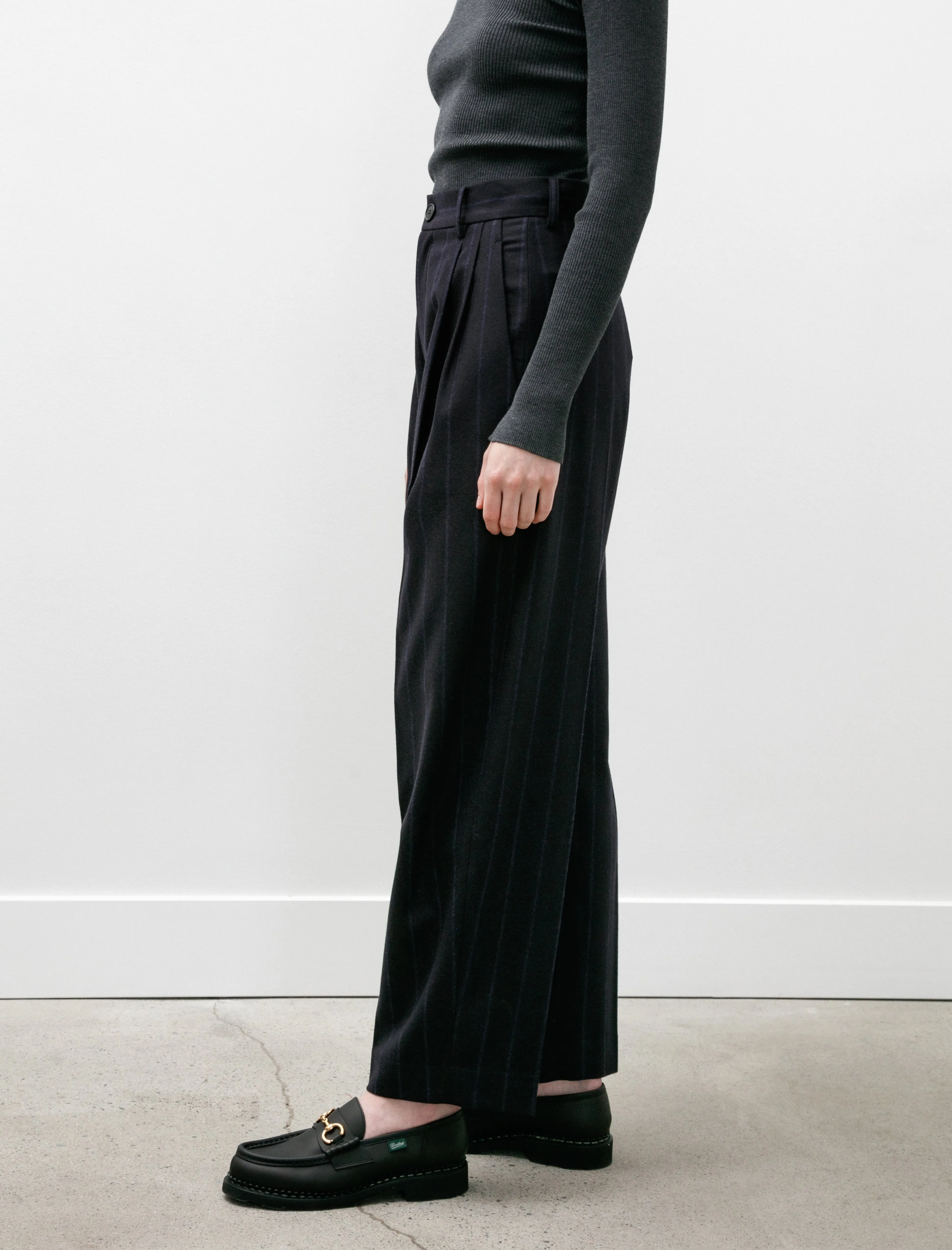 Double Pleated Trousers Navy Pinstripe