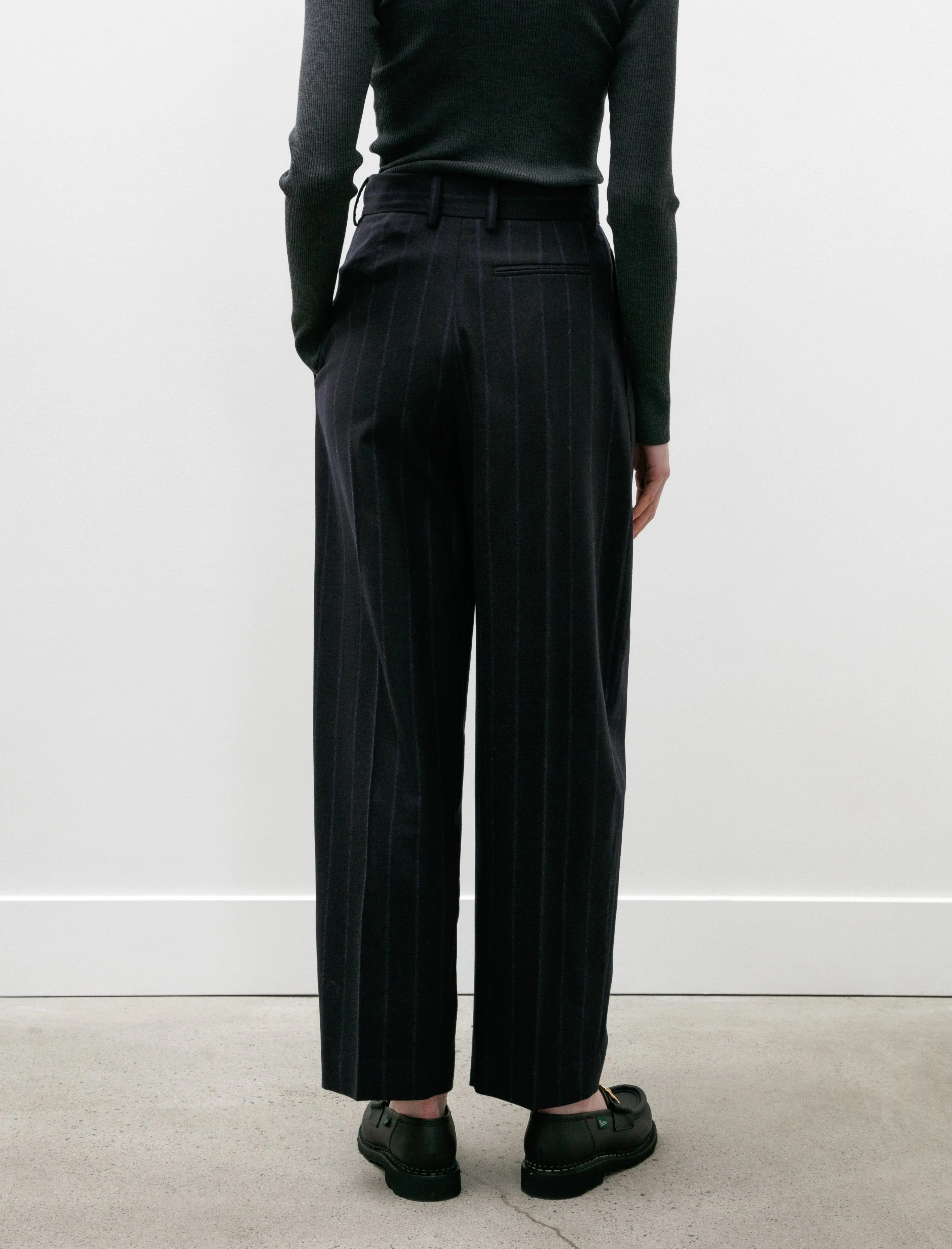 Double Pleated Trousers Navy Pinstripe