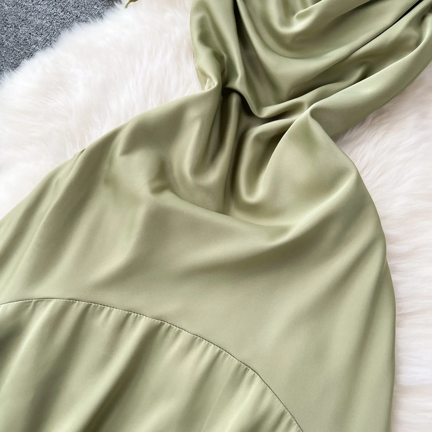 Draped Neckline Satin Slip Dress