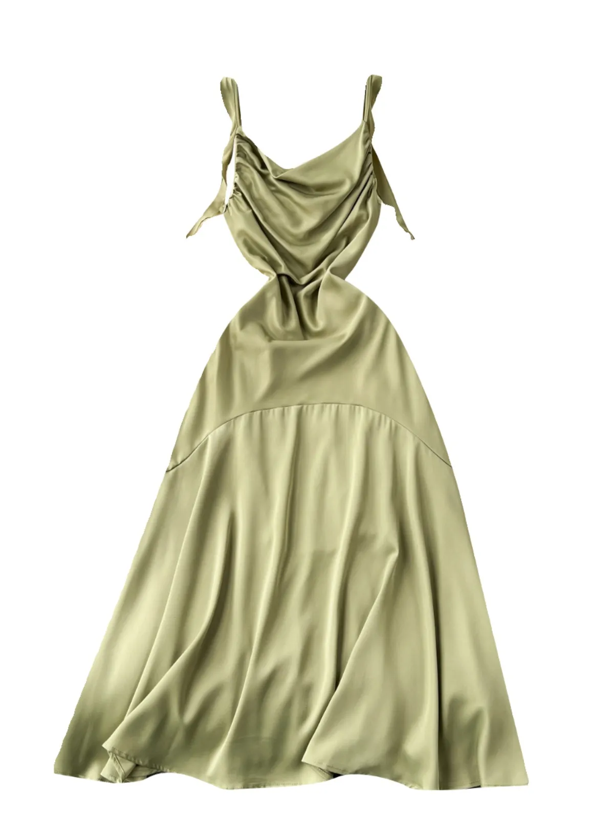 Draped Neckline Satin Slip Dress