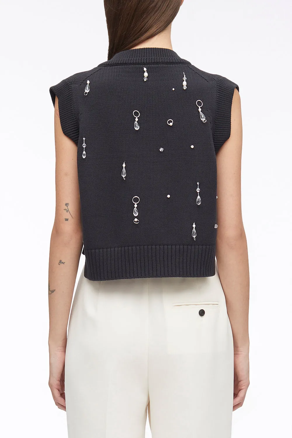 Drip Embellished Chunky Cotton Rib Vest