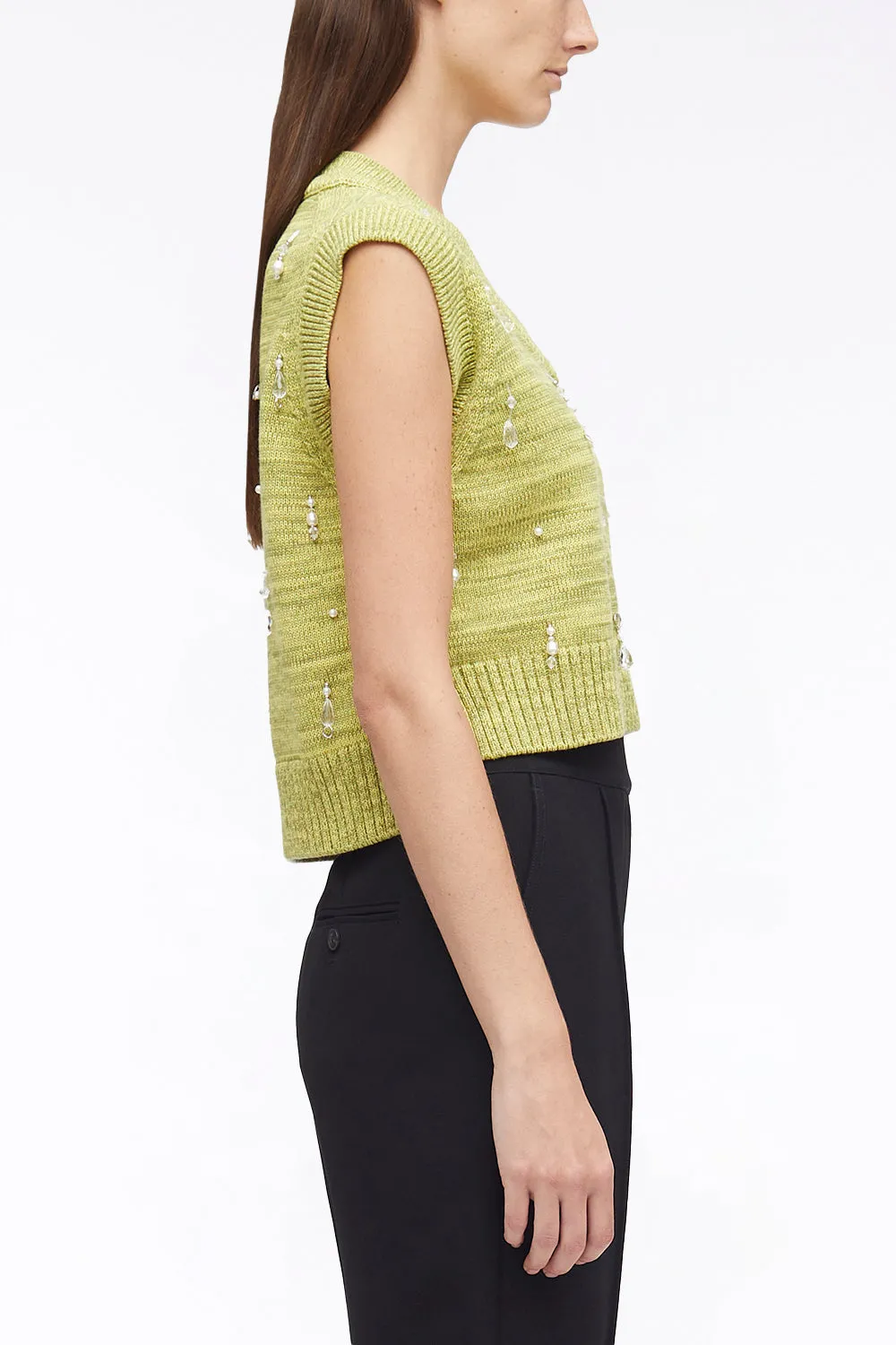 Drip Embellished Chunky Cotton Rib Vest