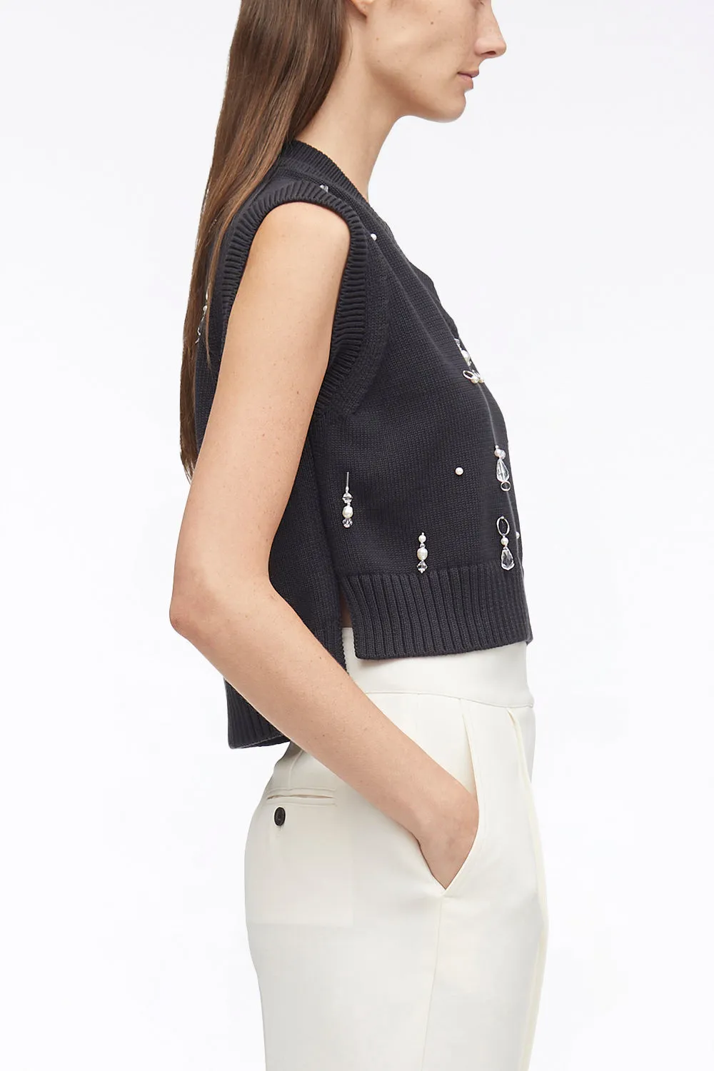 Drip Embellished Chunky Cotton Rib Vest