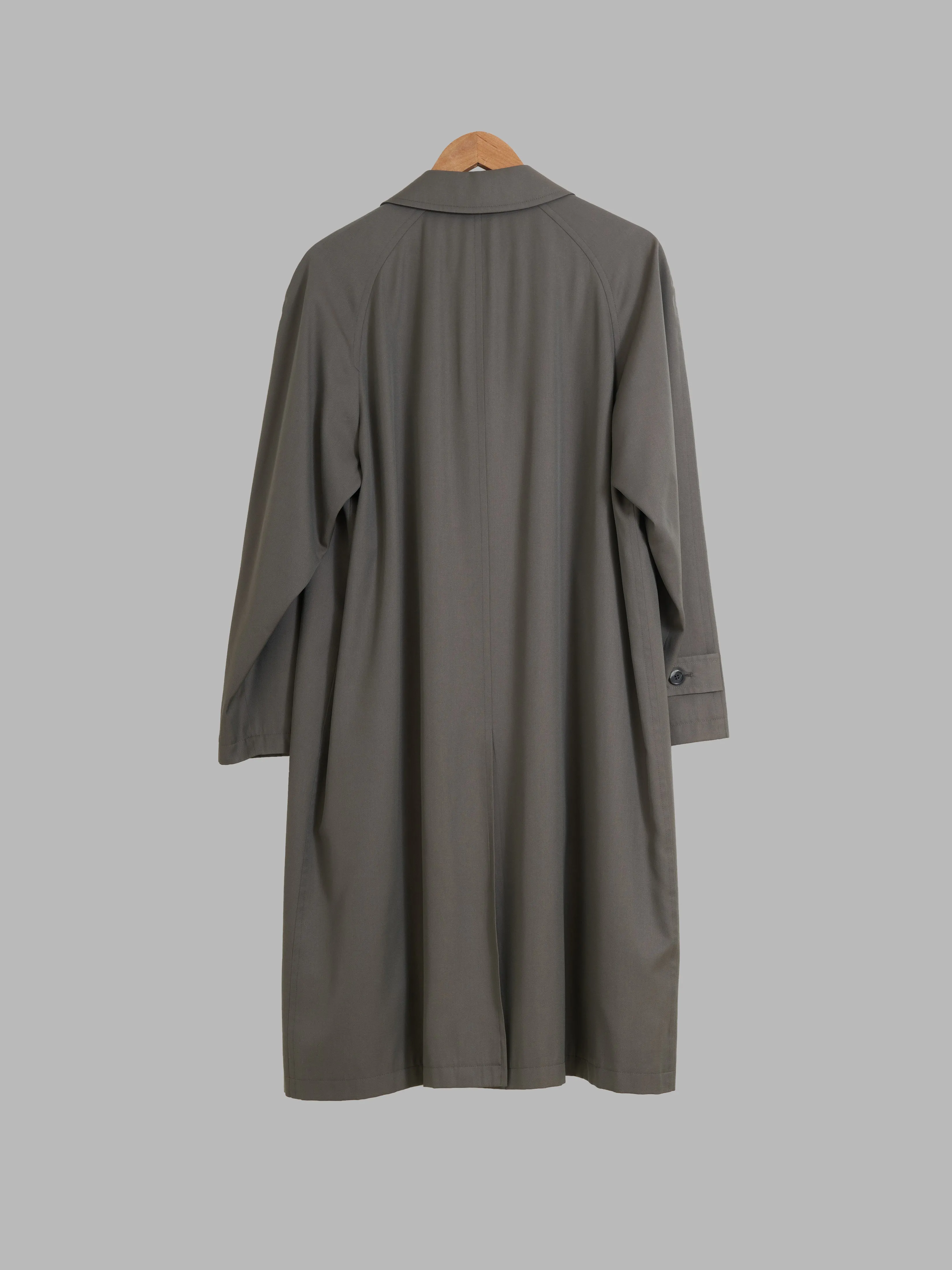 D'URBAN khaki grey wool silk covered placket mackintosh coat - S M L