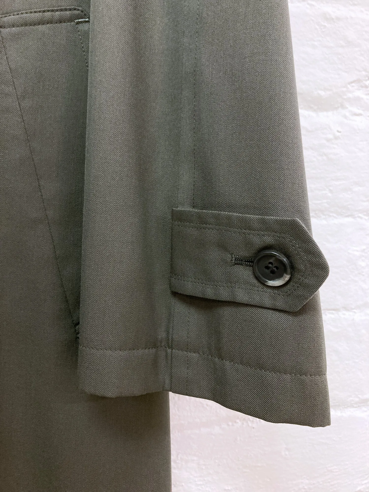 D'URBAN khaki grey wool silk covered placket mackintosh coat - S M L