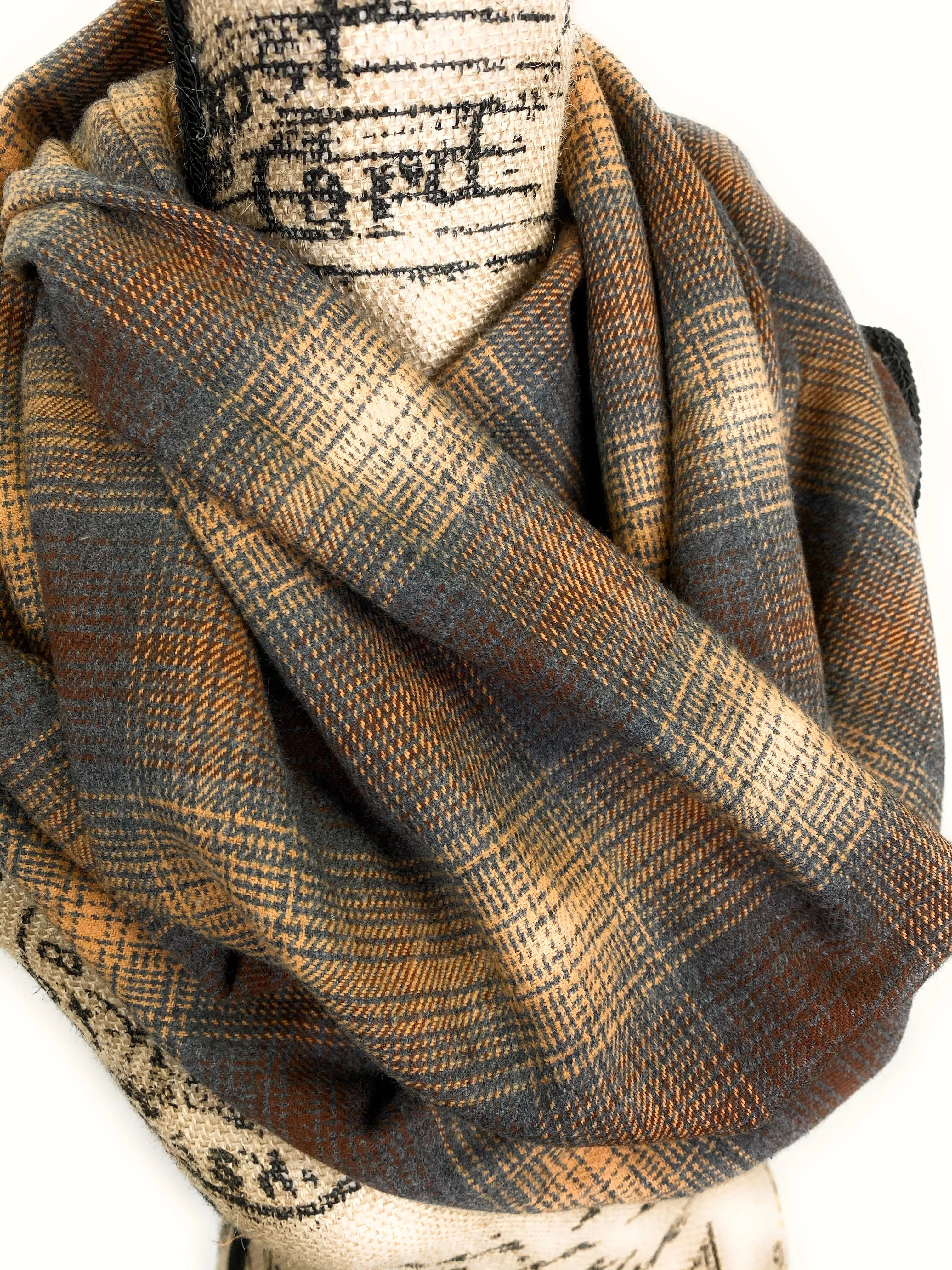 Earthy Browns and Black Ombre Plaid Medium Weight Flannel Scarf