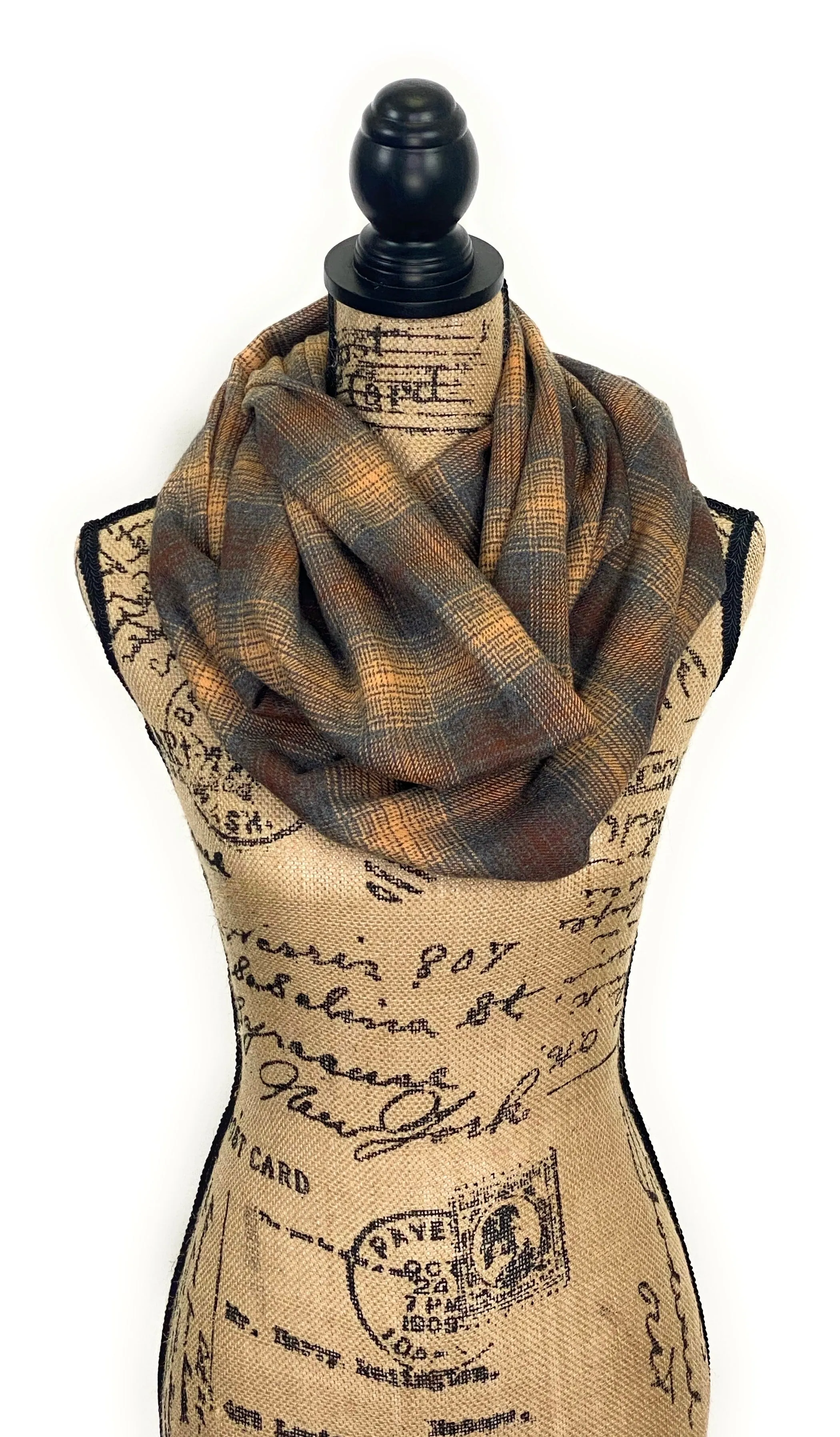 Earthy Browns and Black Ombre Plaid Medium Weight Flannel Scarf