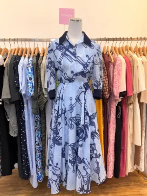 Elegant Blue Pattern Shirt Dress