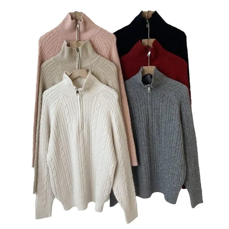 Elegant Lapel Twist Design Loose Casual Sweater Women