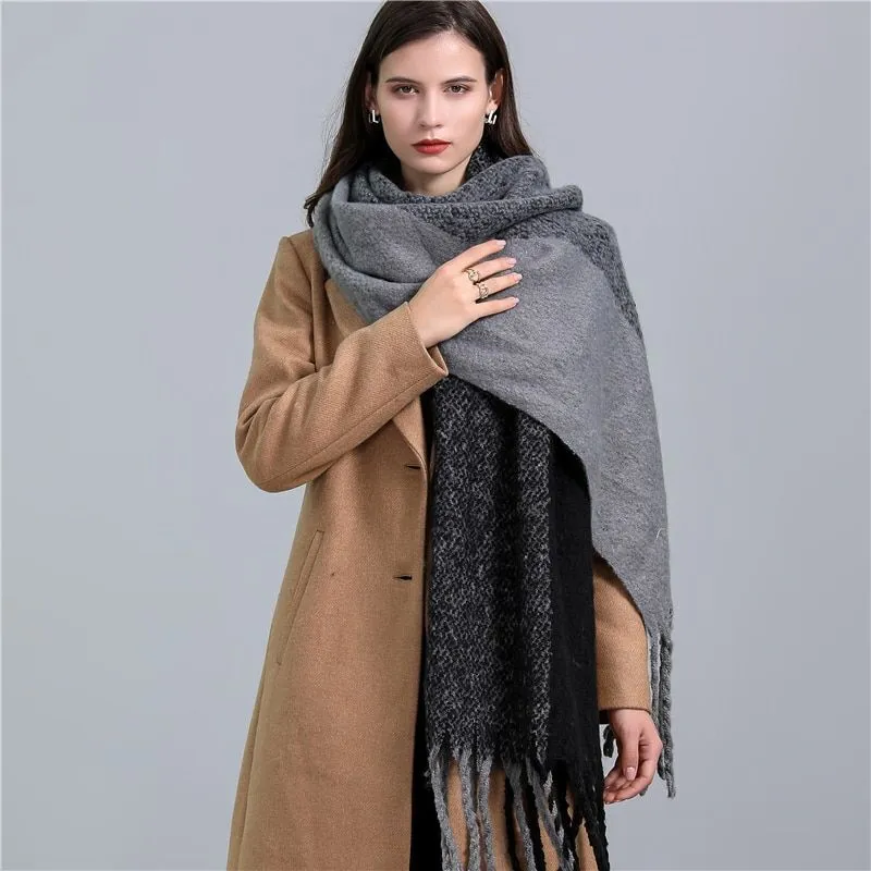 Elegant Long Knit Scarf with Fringes