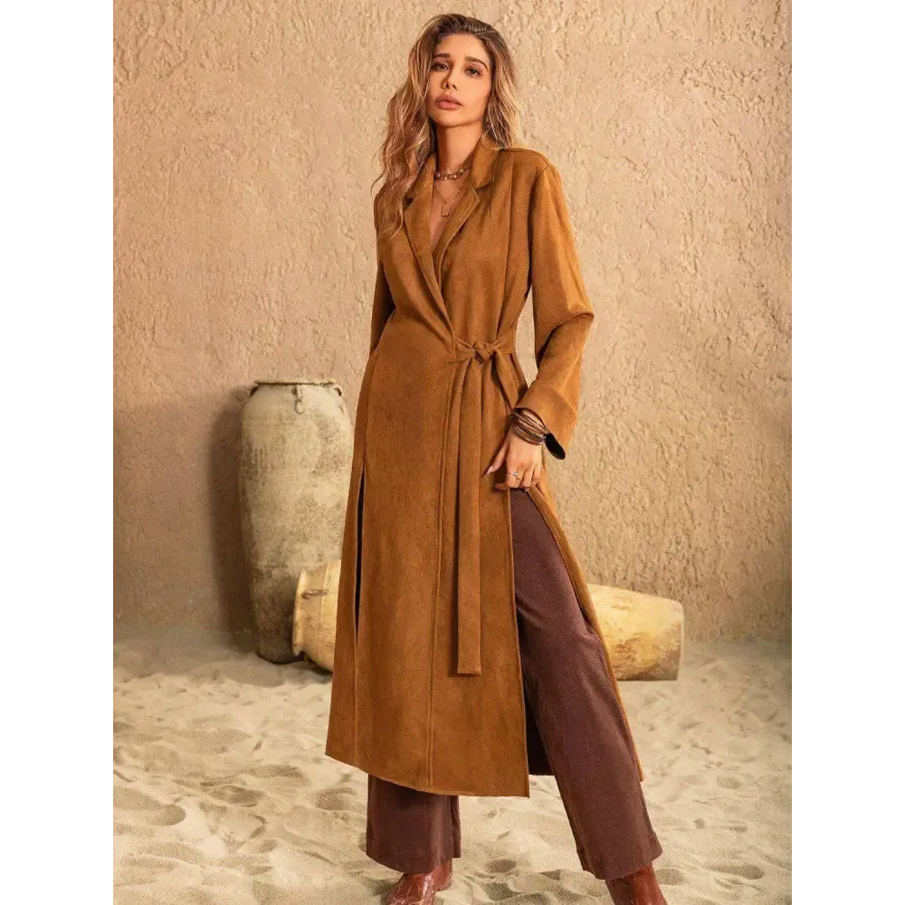 Elevate Your Wardrobe with the Slit Tied Collared Neck Longline Coat