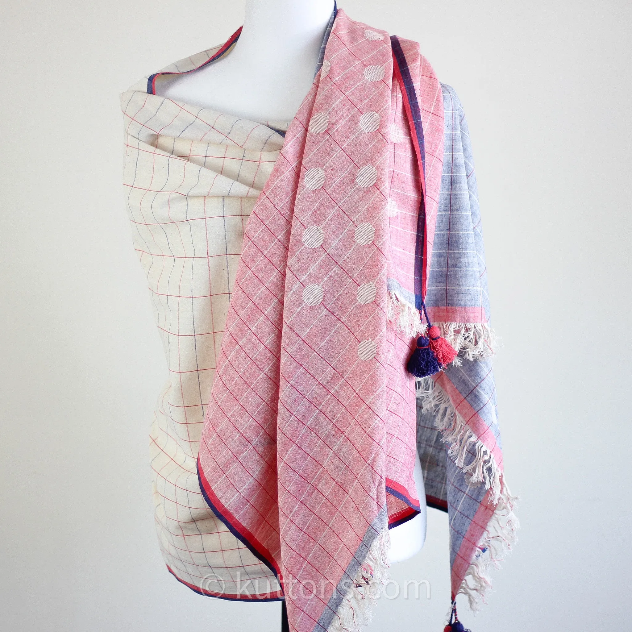 Ethically Sourced Beautiful Cotton Wrap - Handcrafted by Women Artisans in India | Pink-Blue, 30x86"