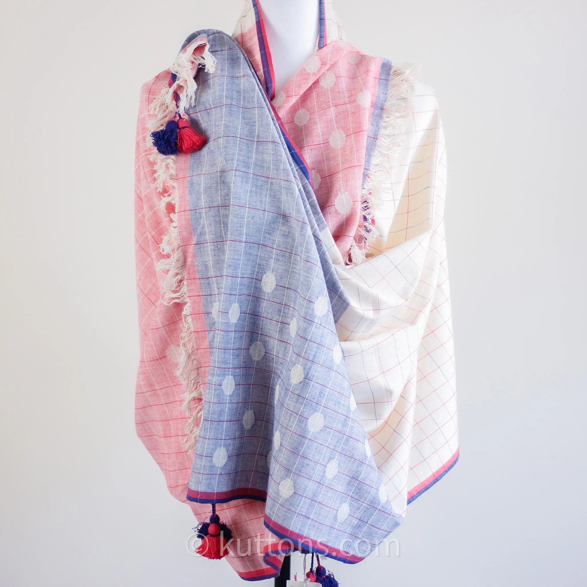 Ethically Sourced Beautiful Cotton Wrap - Handcrafted by Women Artisans in India | Pink-Blue, 30x86"