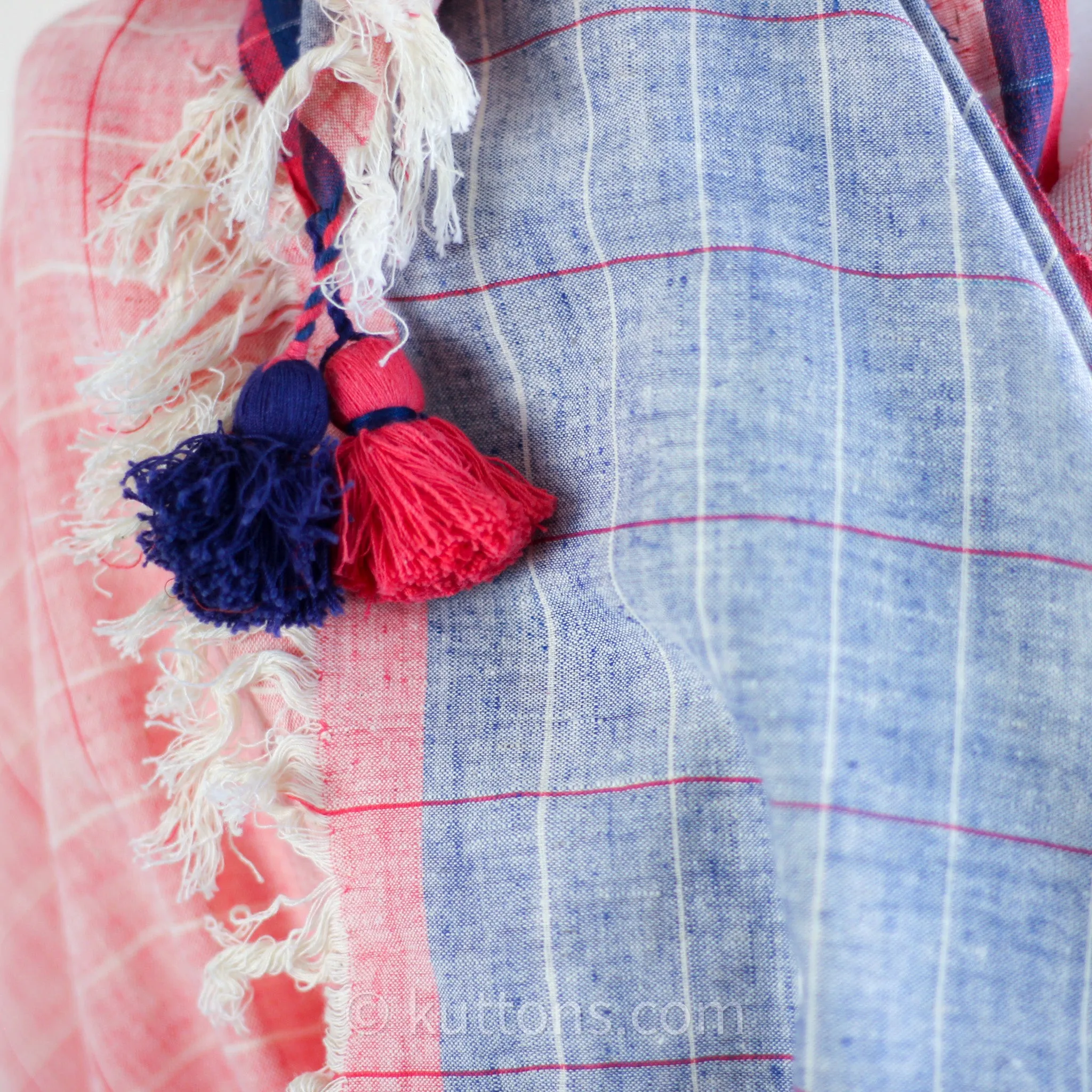 Ethically Sourced Beautiful Cotton Wrap - Handcrafted by Women Artisans in India | Pink-Blue, 30x86"