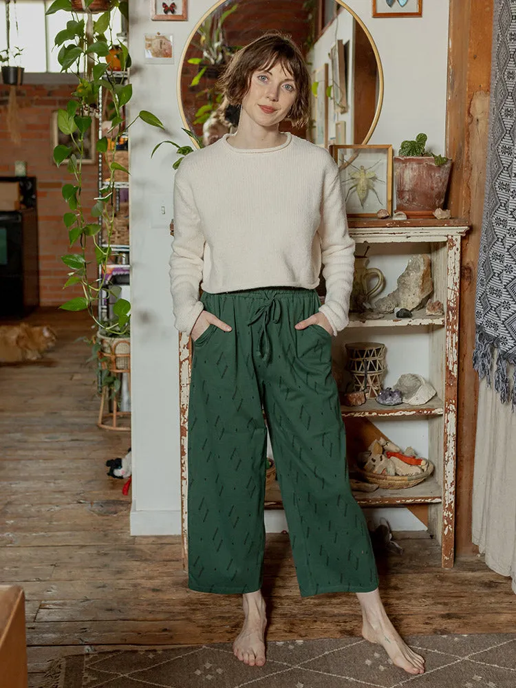 Fae Wide-Leg Pant in Dark Sage Diamond Vine