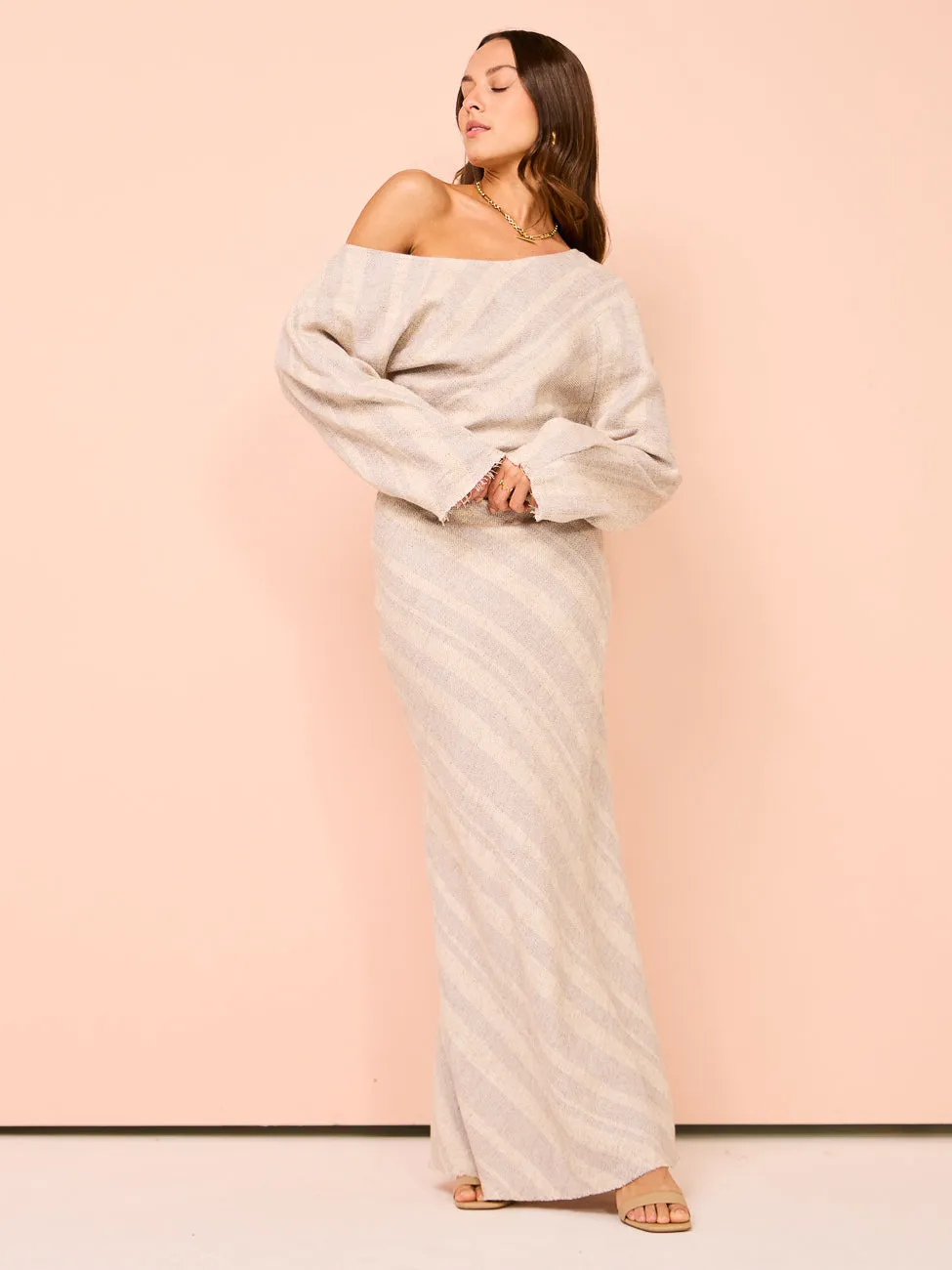 Faithfull The Brand Sao Paulo Skirt in Sand/Sky Blue Stripe