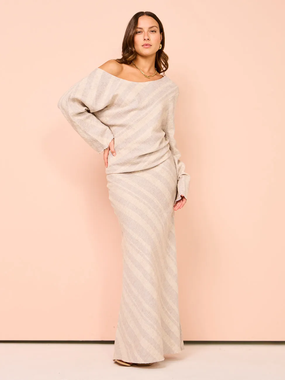 Faithfull The Brand Sao Paulo Skirt in Sand/Sky Blue Stripe