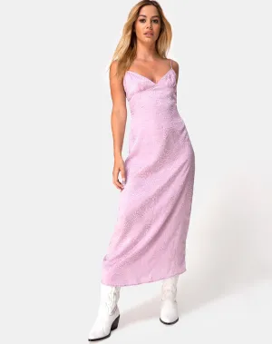 Gaela Slip Dress in Satin Cheetah Dusky Lilac