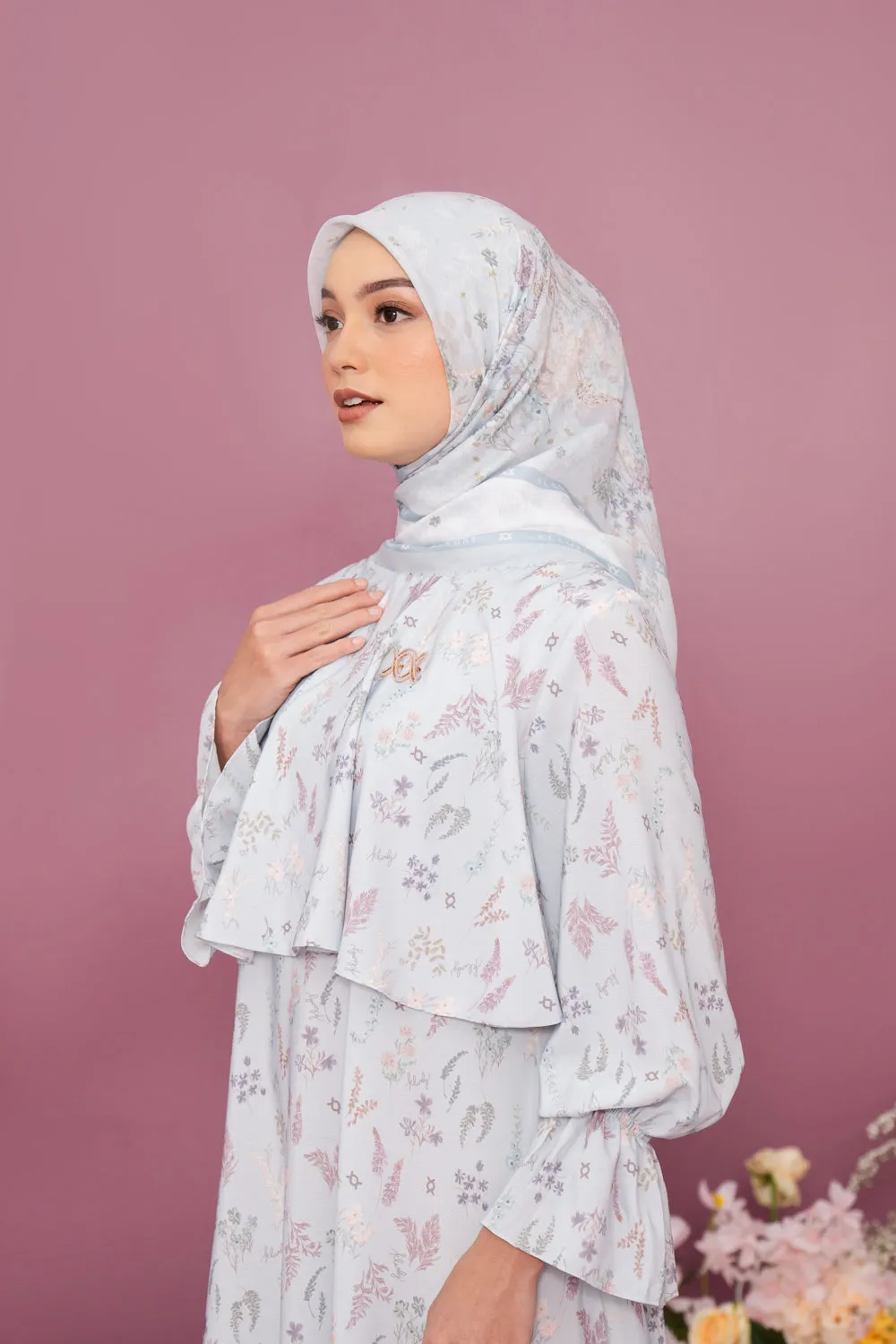 Gardenia Blouse & Scarf Set Ashy Blue