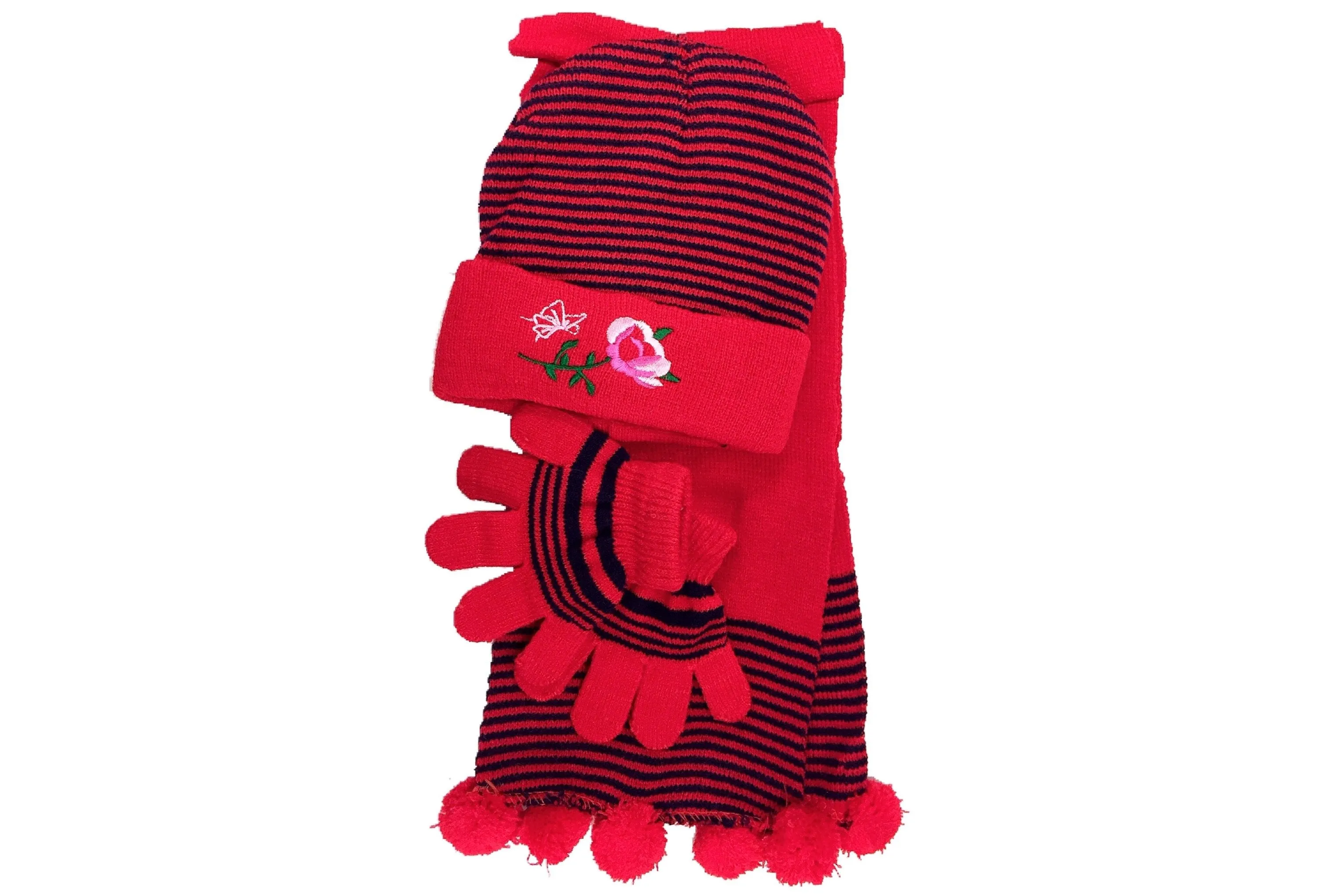 Girl's Scarf, Hat & Gloves Rose Set (3-Piece Set)