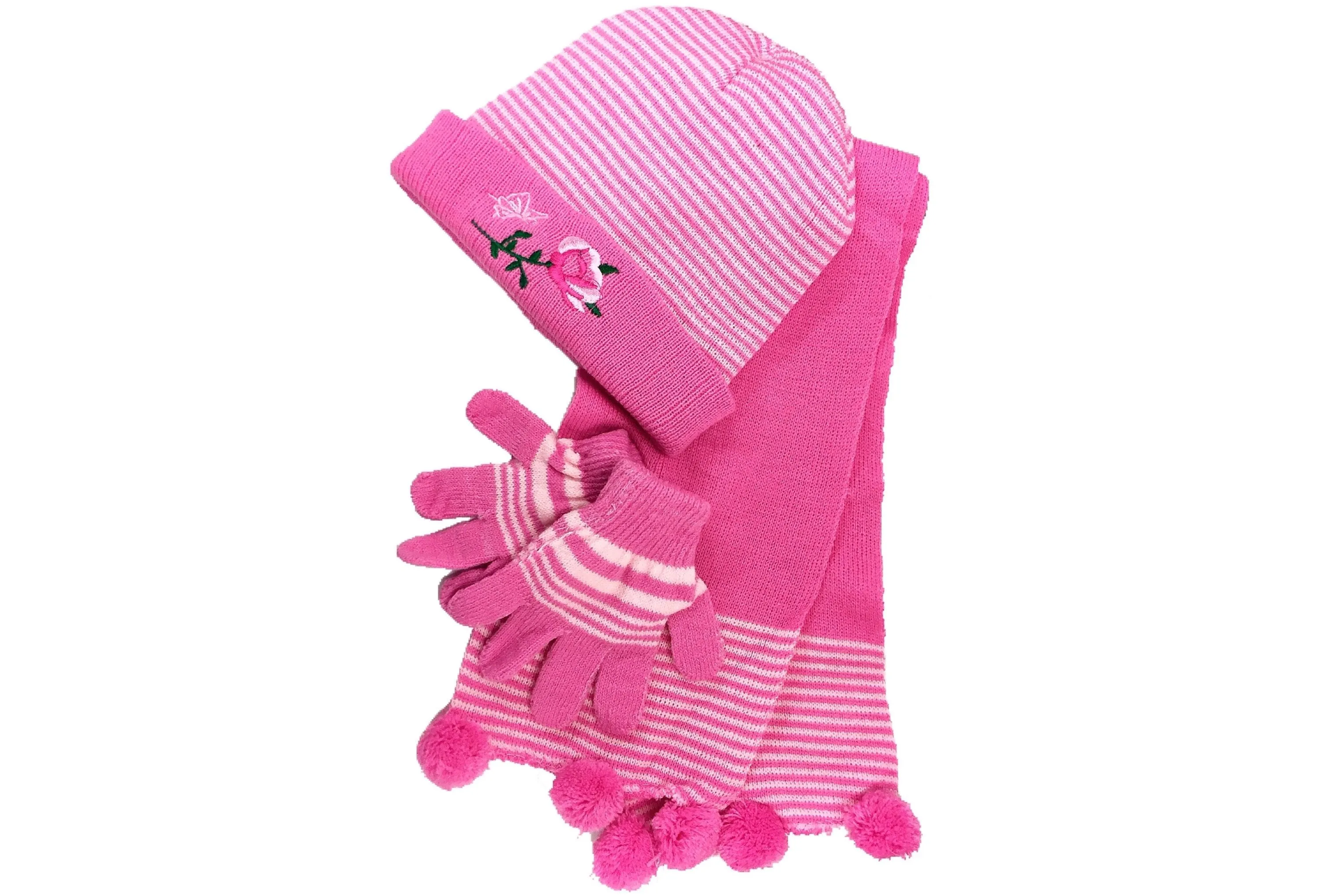 Girl's Scarf, Hat & Gloves Rose Set (3-Piece Set)