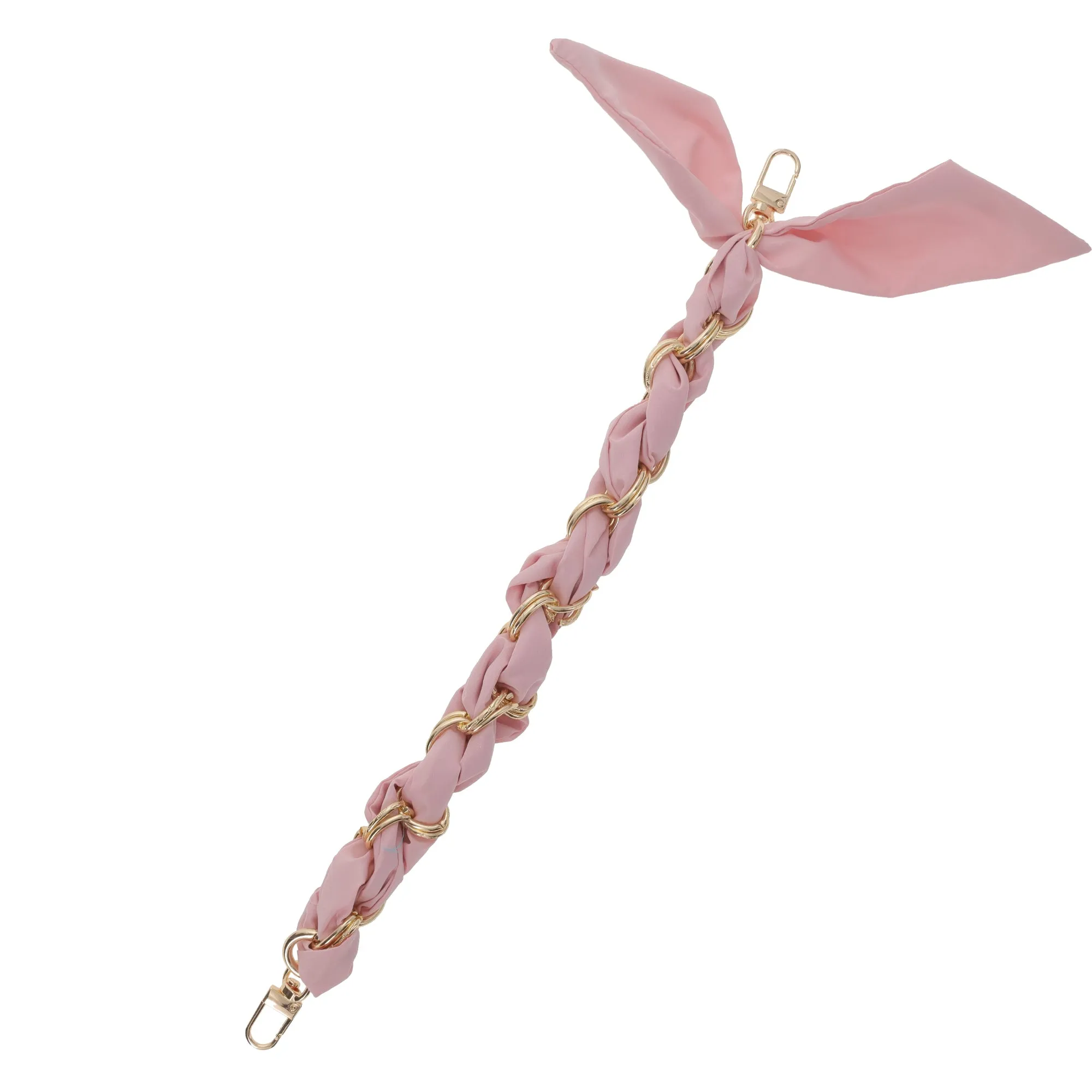 Gold Chain Wrist Strap - Luxury Pink Silk Satin Scarf for 16mm-18mm canes