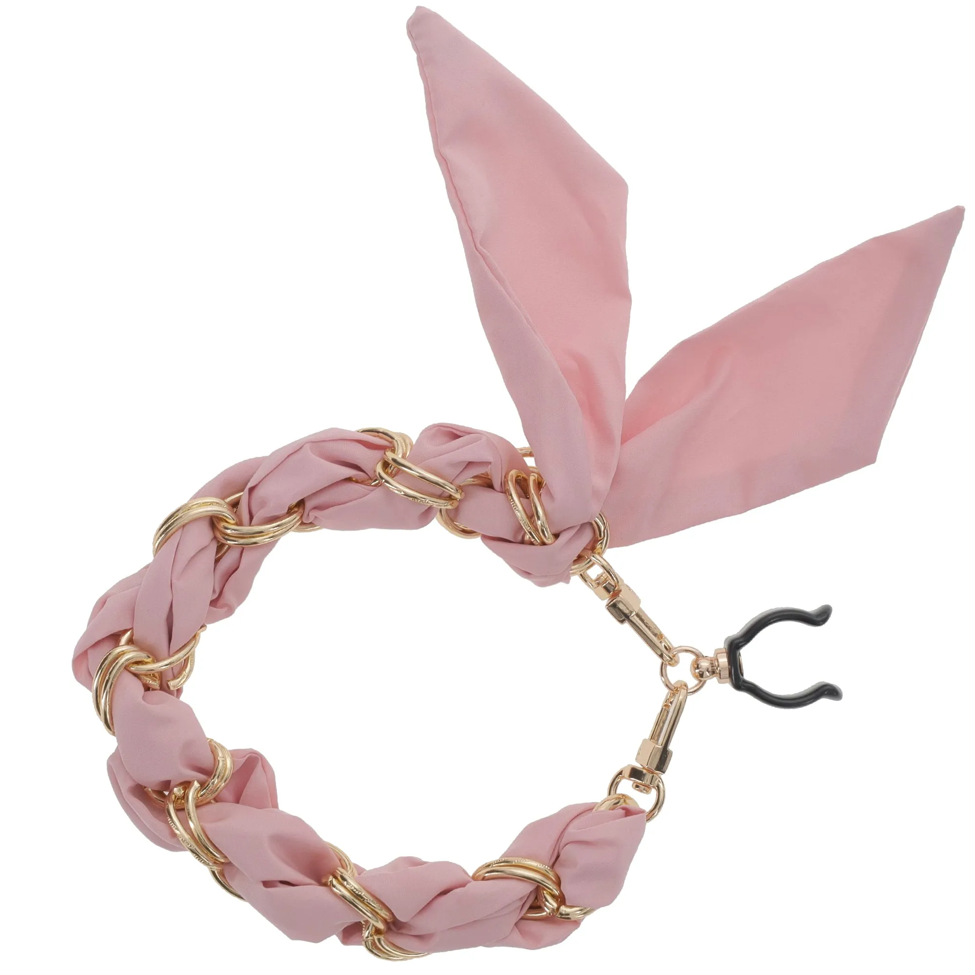 Gold Chain Wrist Strap - Luxury Pink Silk Satin Scarf for 16mm-18mm canes