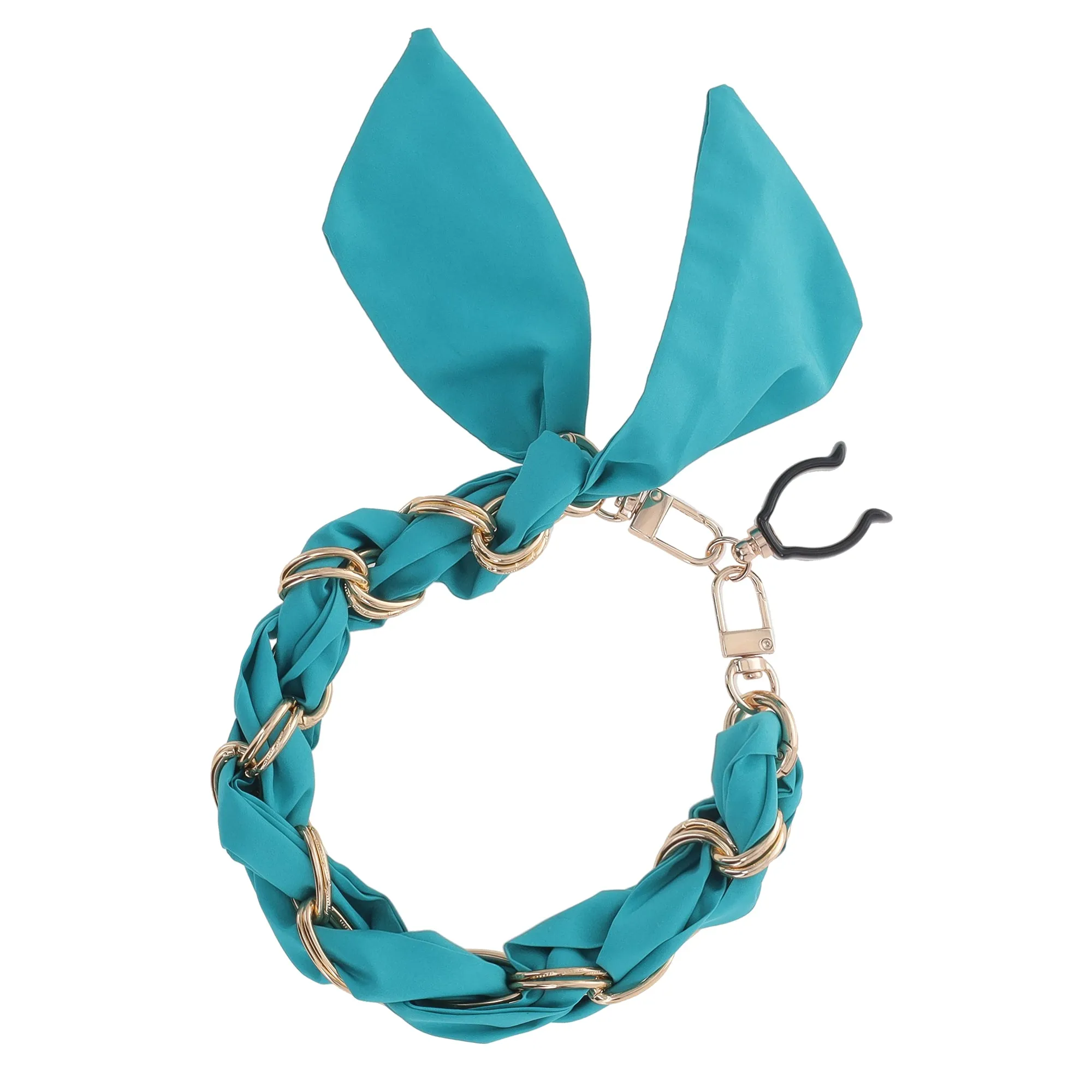 Gold Chain Wrist Strap - Luxury Turquoise Silk Satin Scarf for 16mm-18mm canes