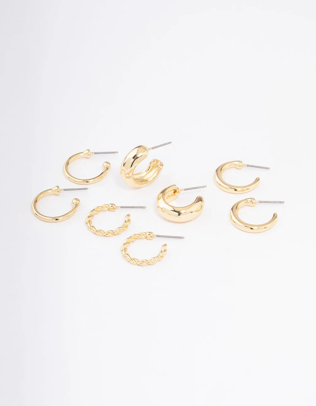 Gold Plated Smooth Chunky Hoop Earrings 4-Pack