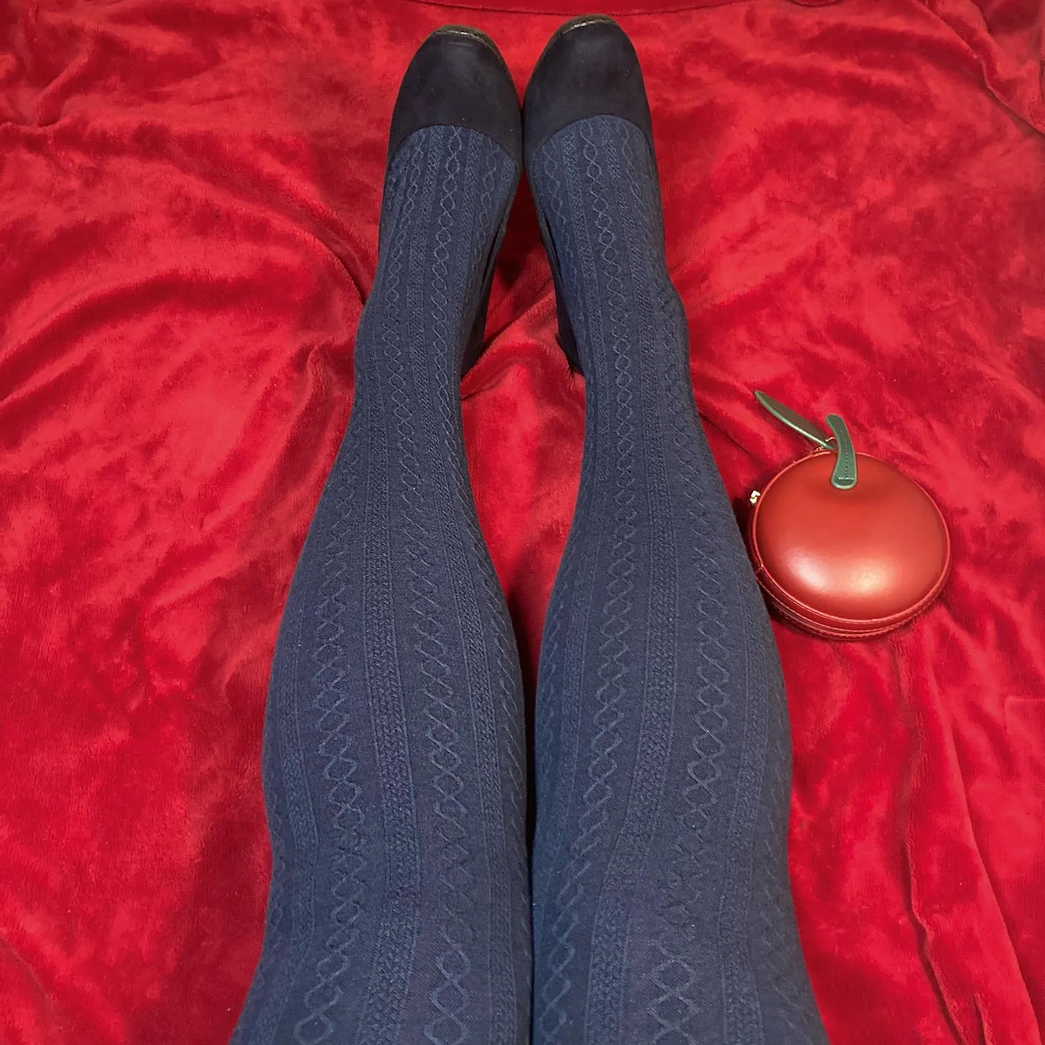 Grannies Cable Knit Wool Tights V2 - Navy