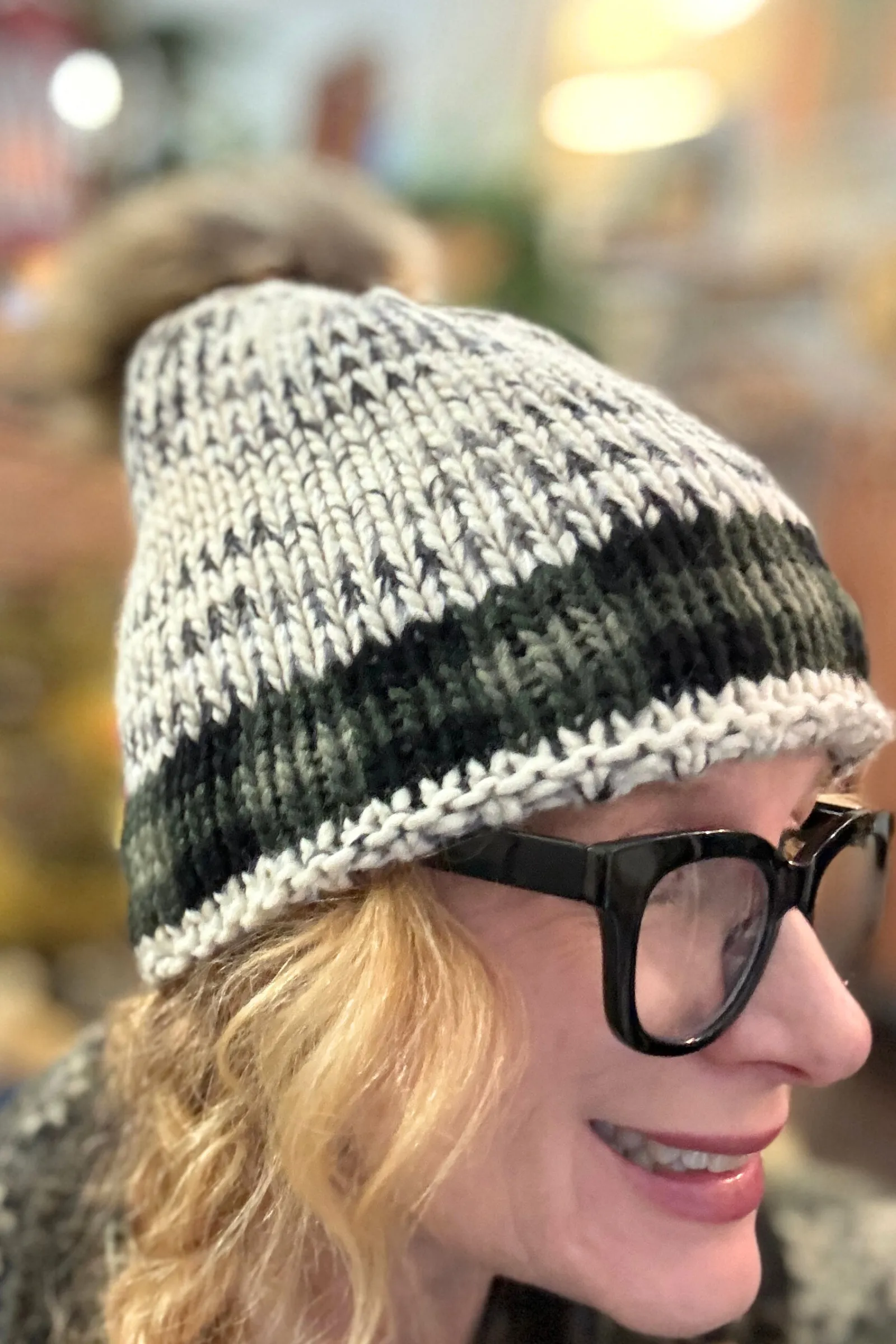 Green Buffalo Plaid Fur Pom Beanie