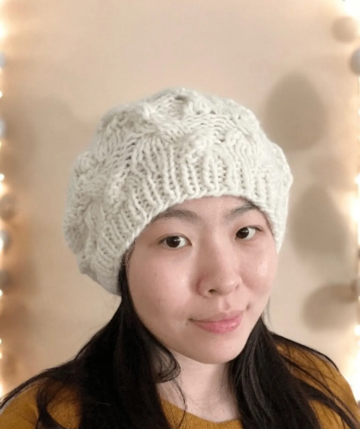 Handknit Cable Slouchy Beanie | Knit Beret | Slouchy Hat in cream white | Knit beanie in blue green | Fluffy cozy winter hat