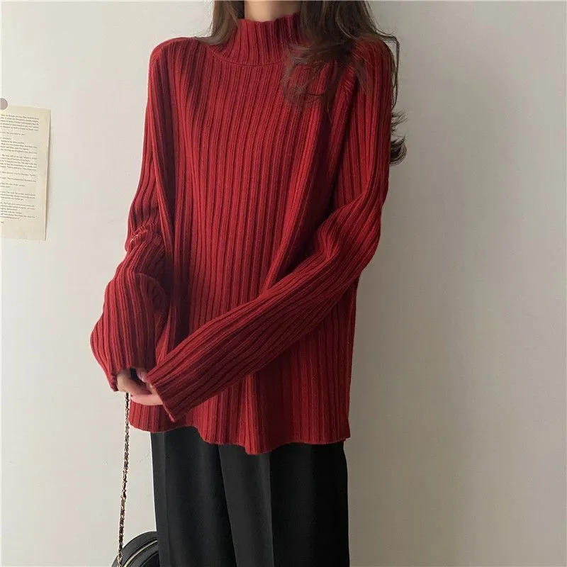 Idle Style Mock Neck Design Sense Loose Thick Inner Sweater Niche Top