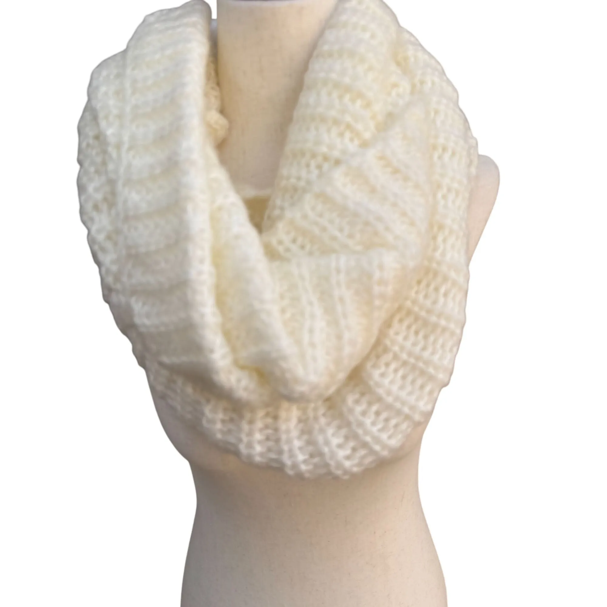 Infinity Loop Cream Shoulder Wrap Single Double Infinity Knitted Winter Scarf OS