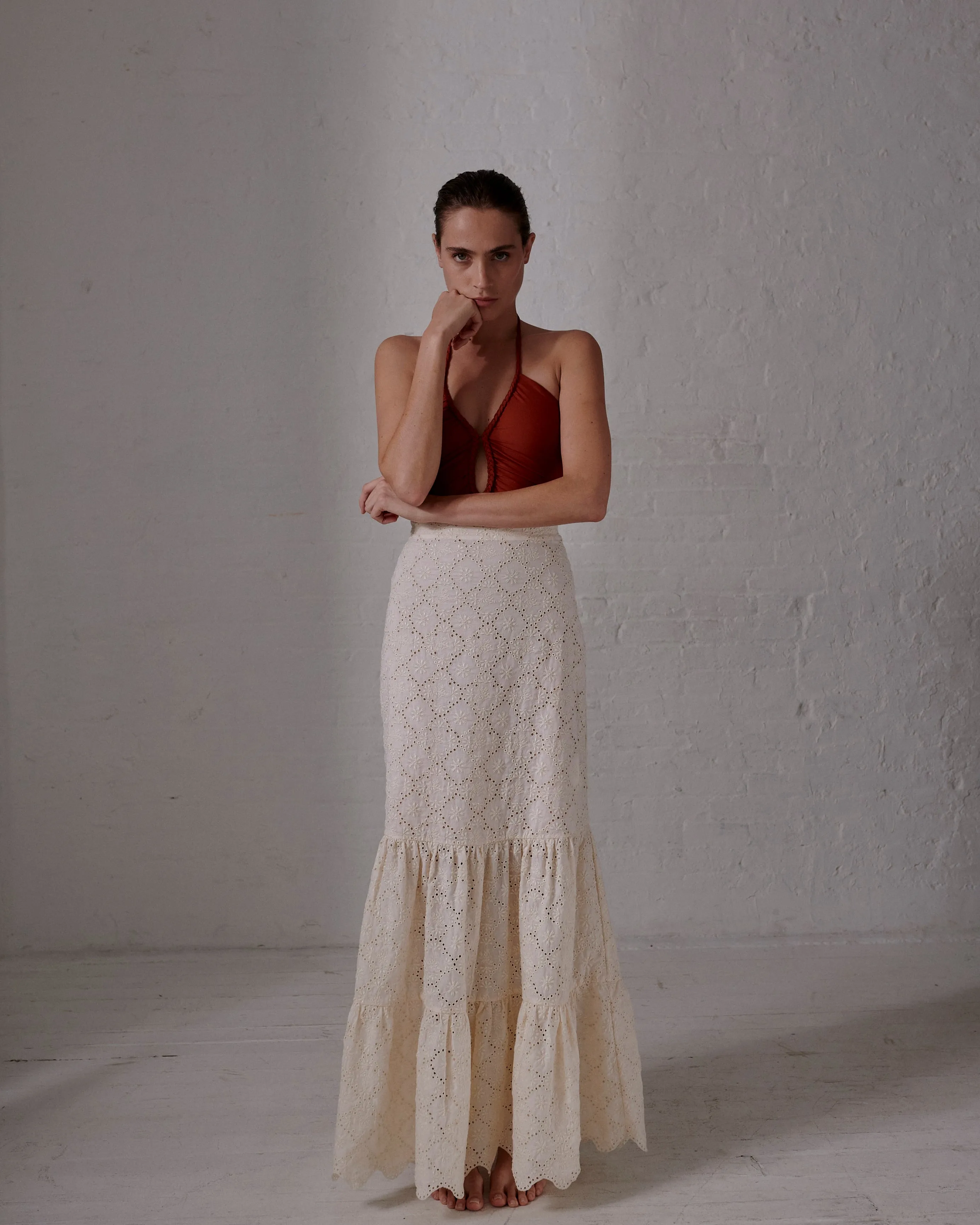 Julieta Cotton Eyelet Maxi Skirt / Cream