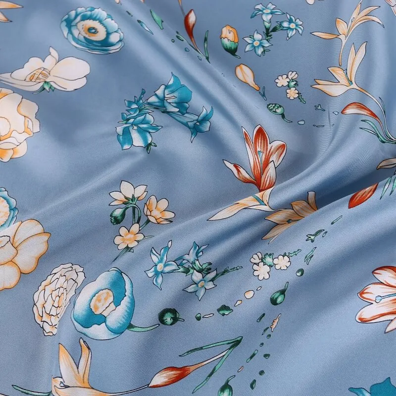 Large Square Twill Silk Scarf Spring Blossom Blue