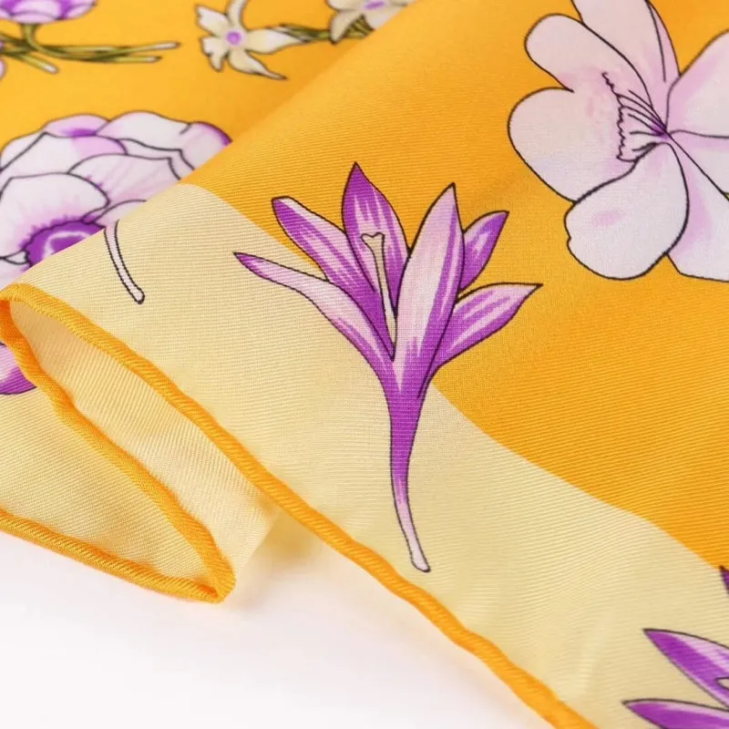 Large Square Twill Silk Scarf Spring Blossom Yellow