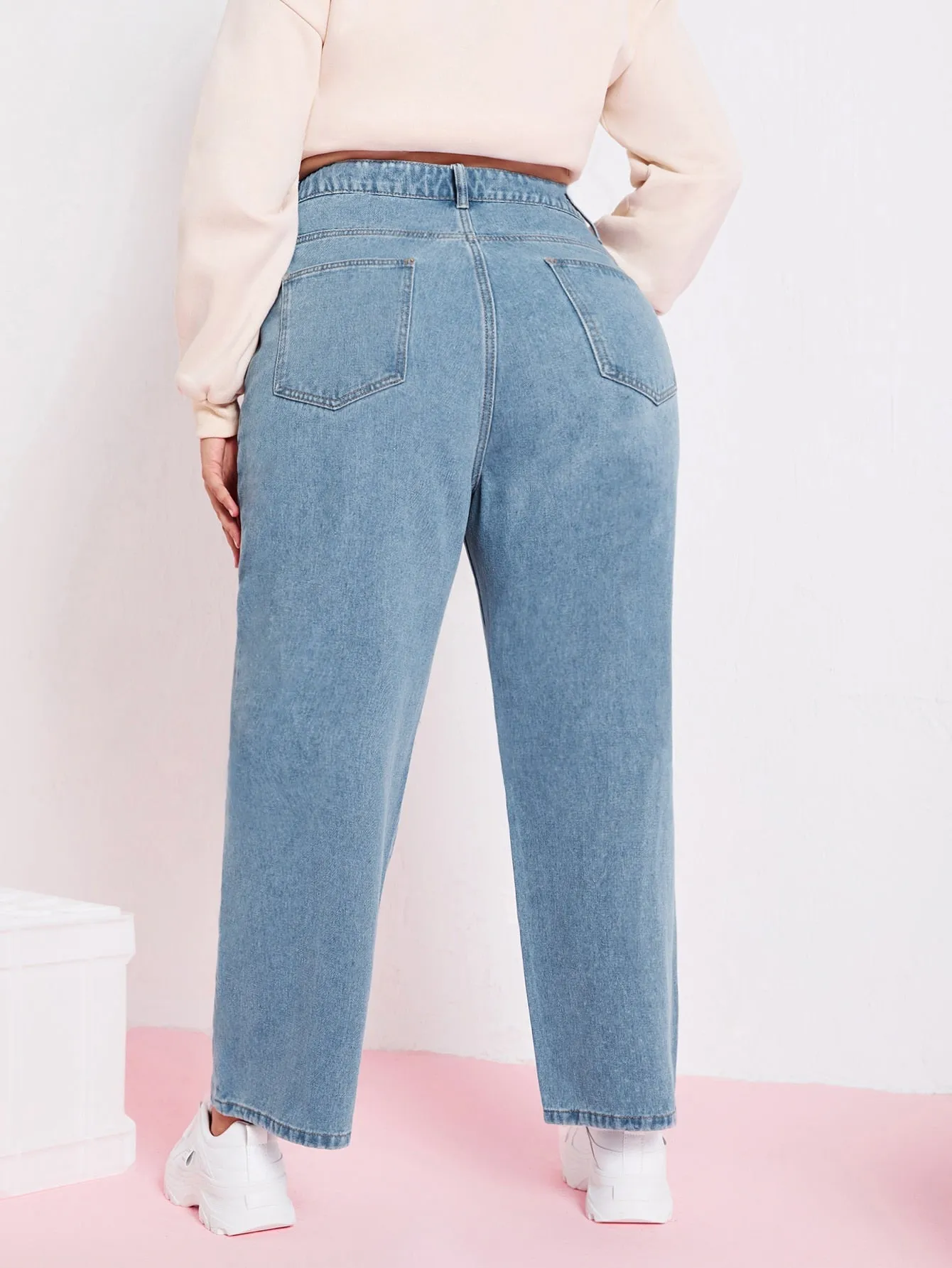 Letter Zipper High Waist Long Plus Size Jeans