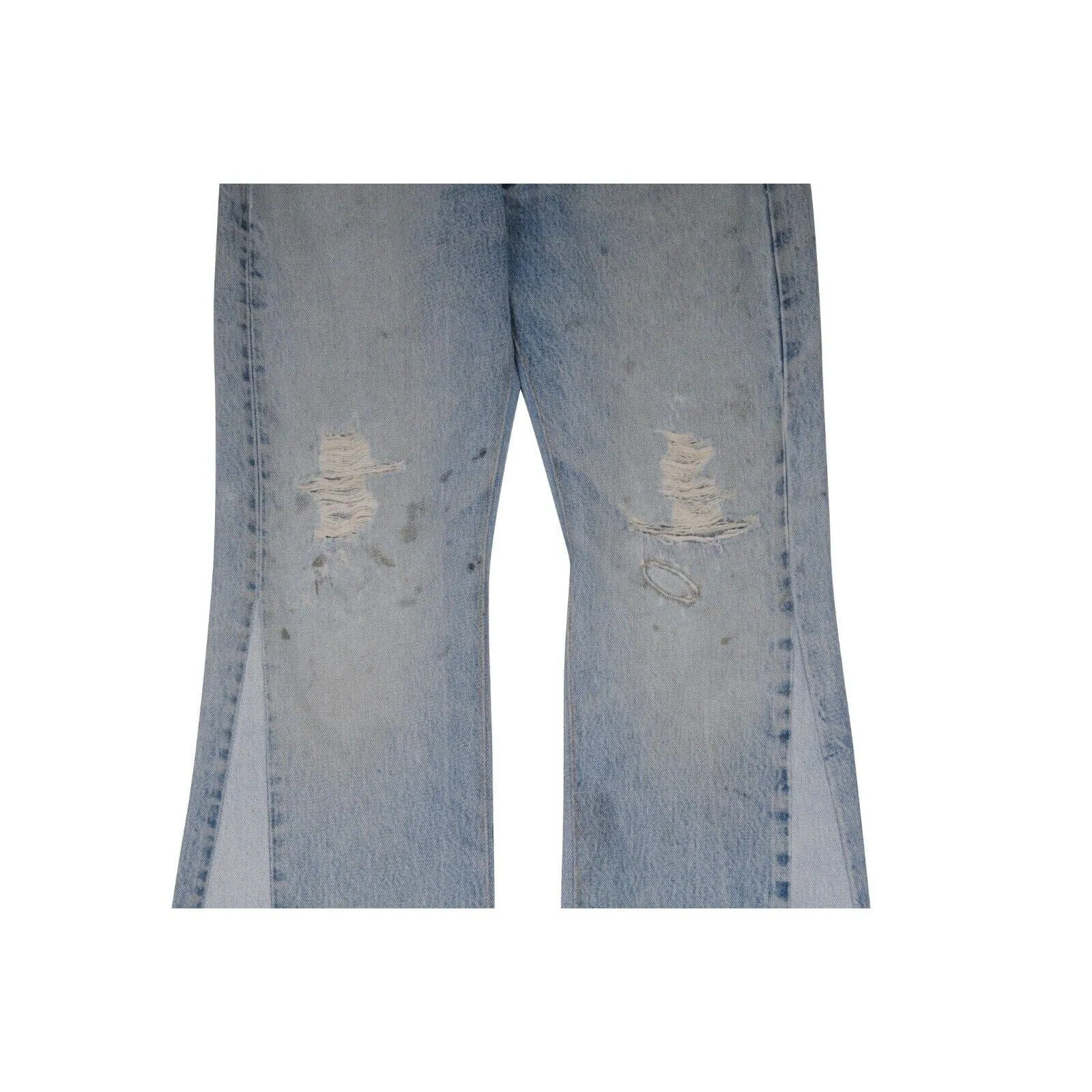 Light Wash Blue Oil Stain Distressed Denim La Flare Jeans